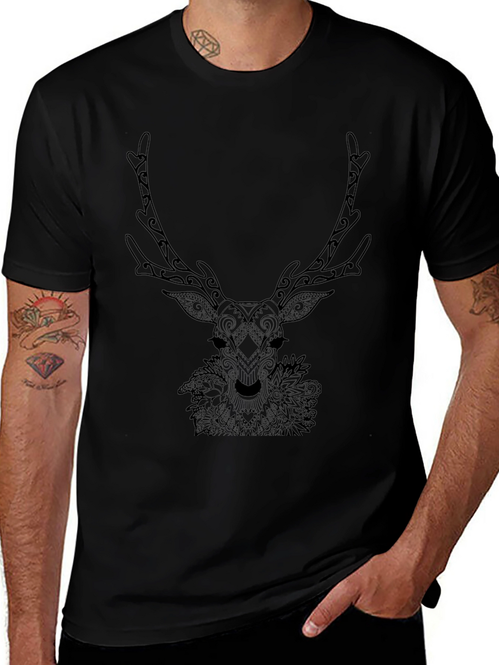 Black Deer Graphic T-Shirt - Nature Inspired Tee