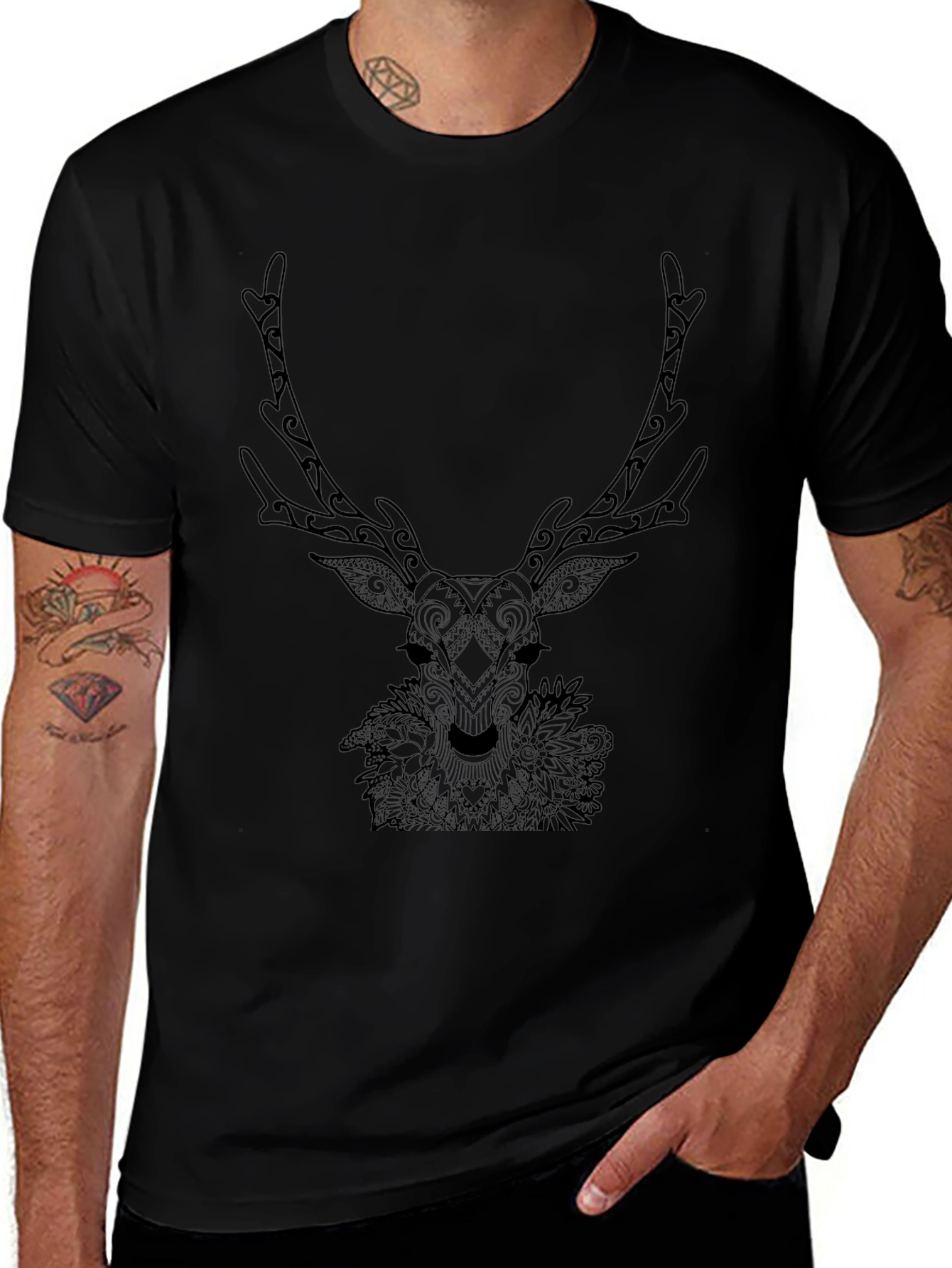 Black Deer Graphic T-Shirt - Nature Inspired Tee