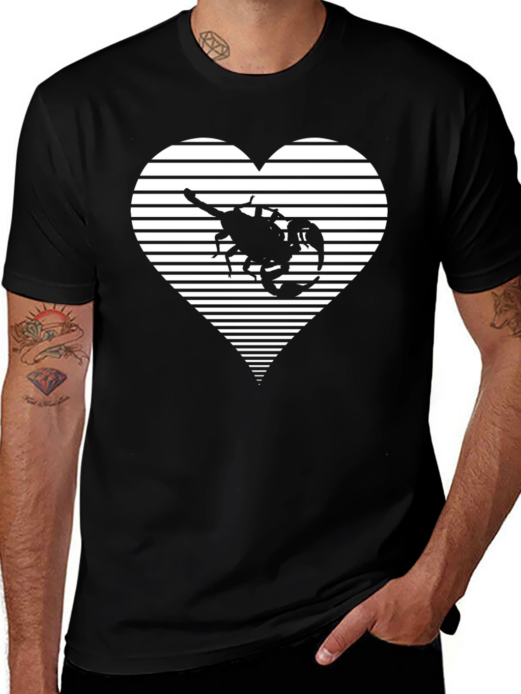 Striped Heart Scorpion Graphic Tee