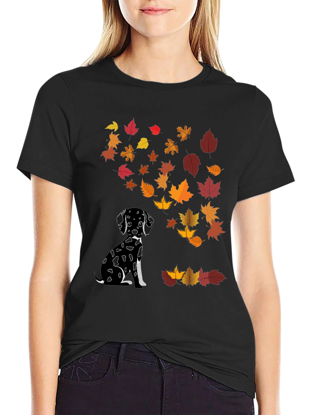 Dalmatian Dog with Autumn Leaves T-Shirt