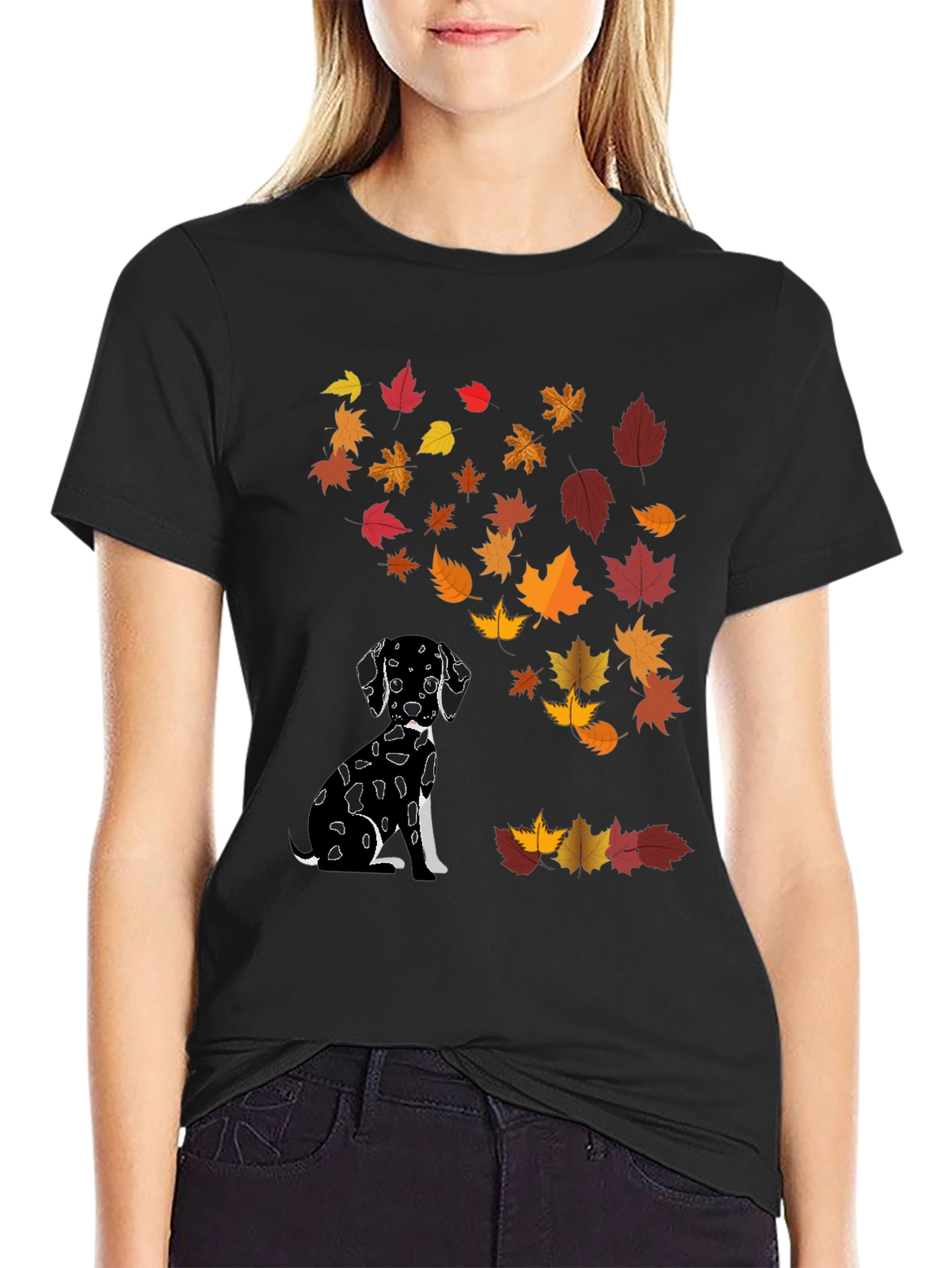 Dalmatian Dog with Autumn Leaves T-Shirt