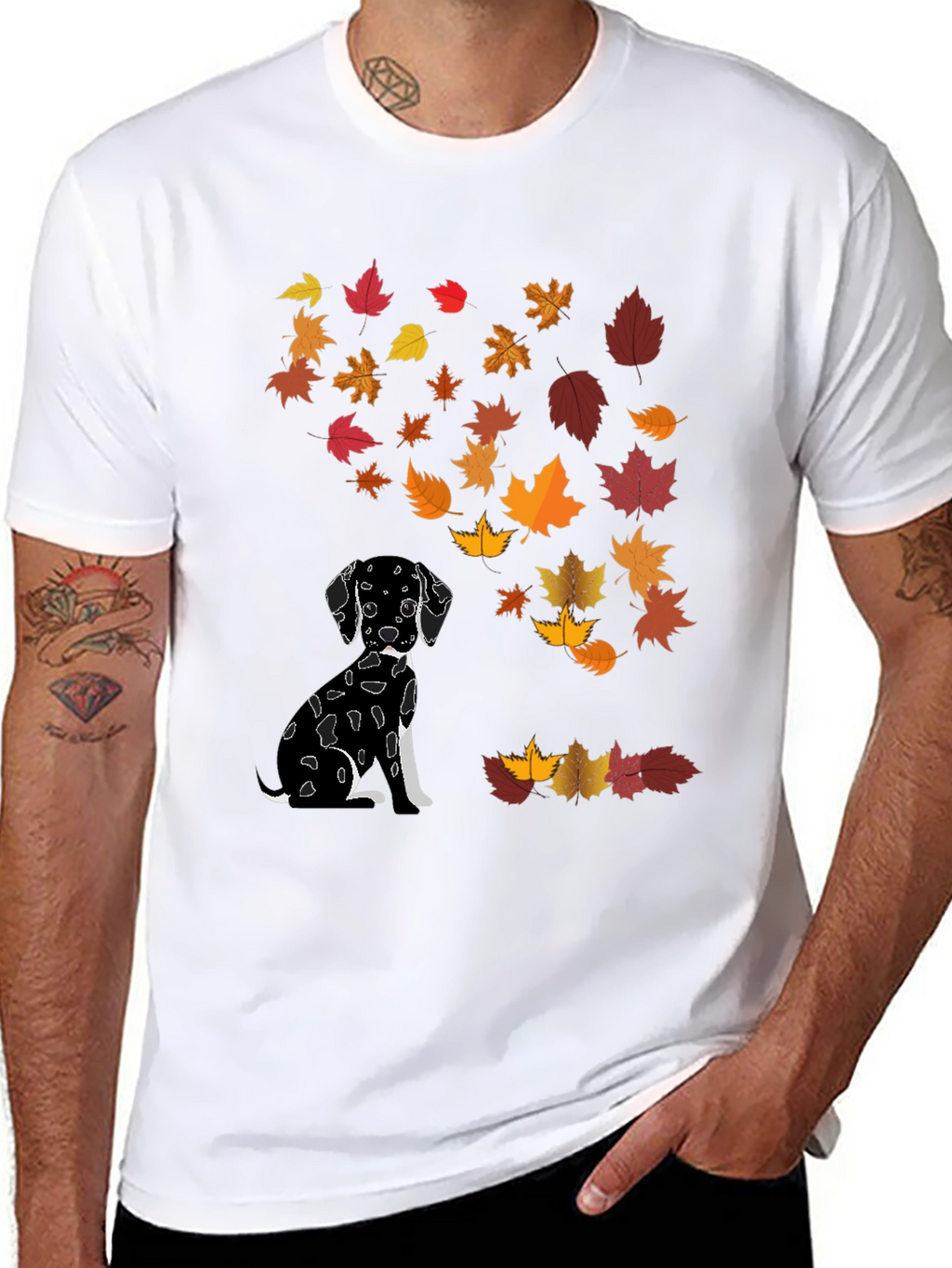 Dalmatian Dog with Autumn Leaves T-Shirt