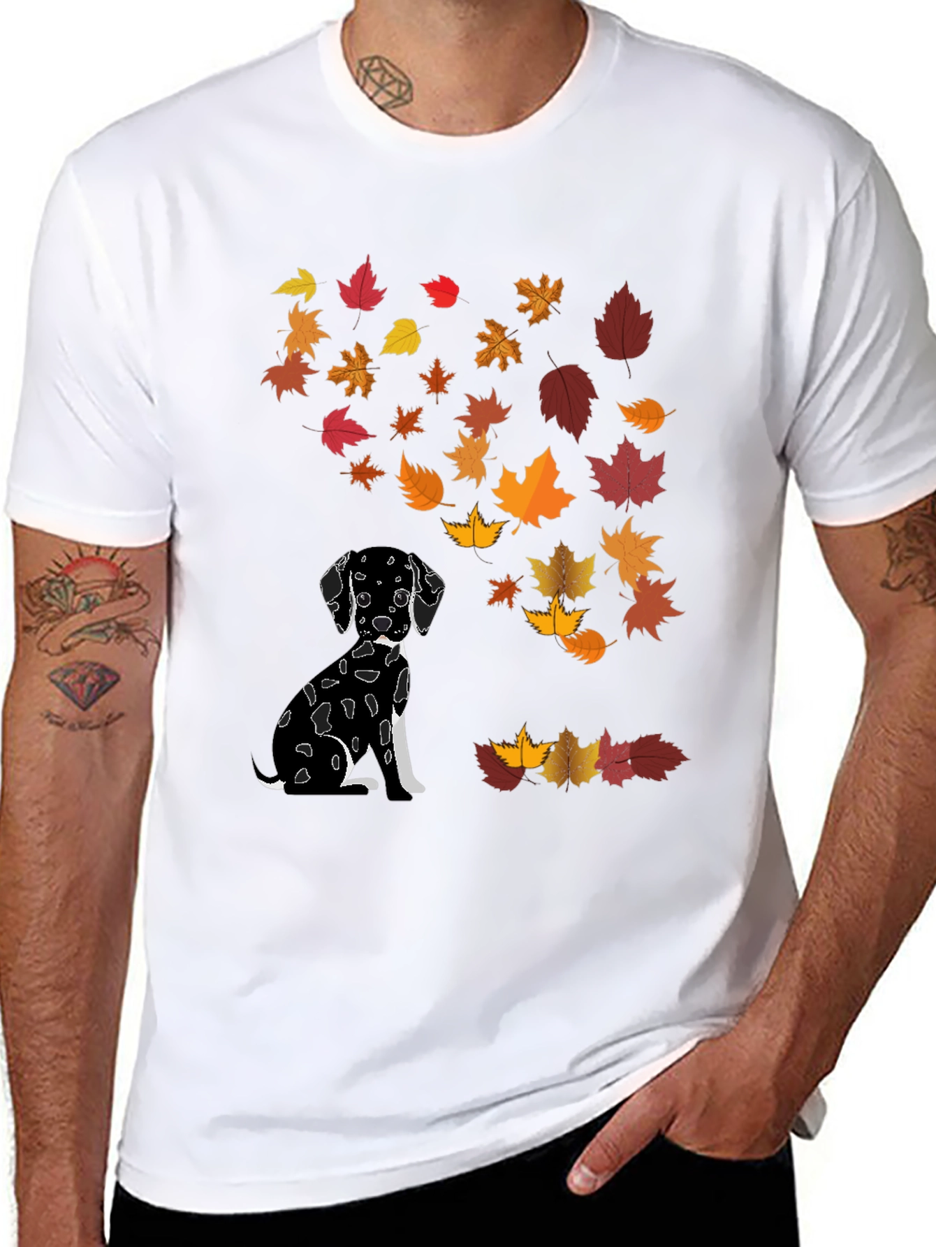 Dalmatian Dog with Autumn Leaves T-Shirt