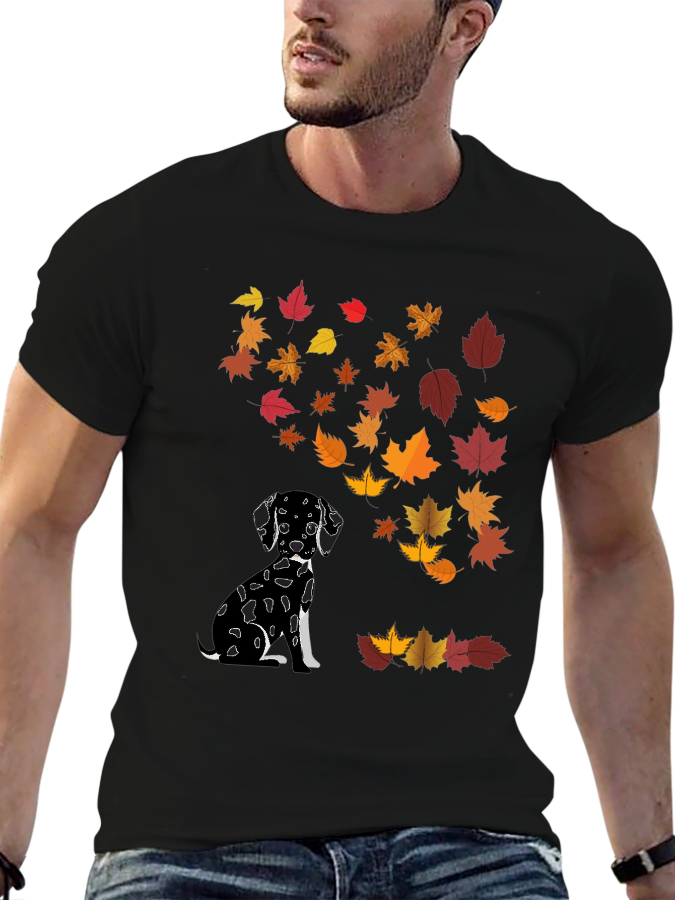 Dalmatian Dog with Autumn Leaves T-Shirt