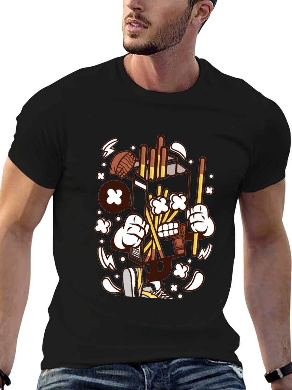 Fun Cartoon Graphic Black T-Shirt
