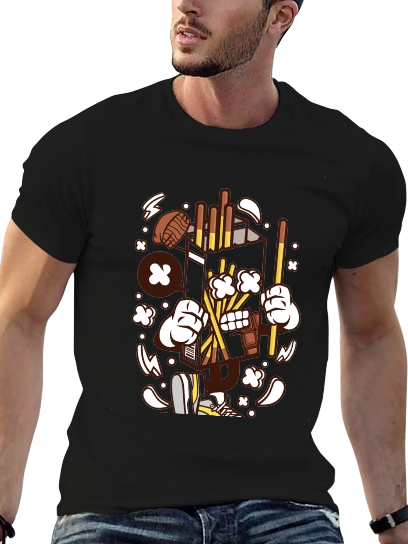 Fun Cartoon Graphic Black T-Shirt