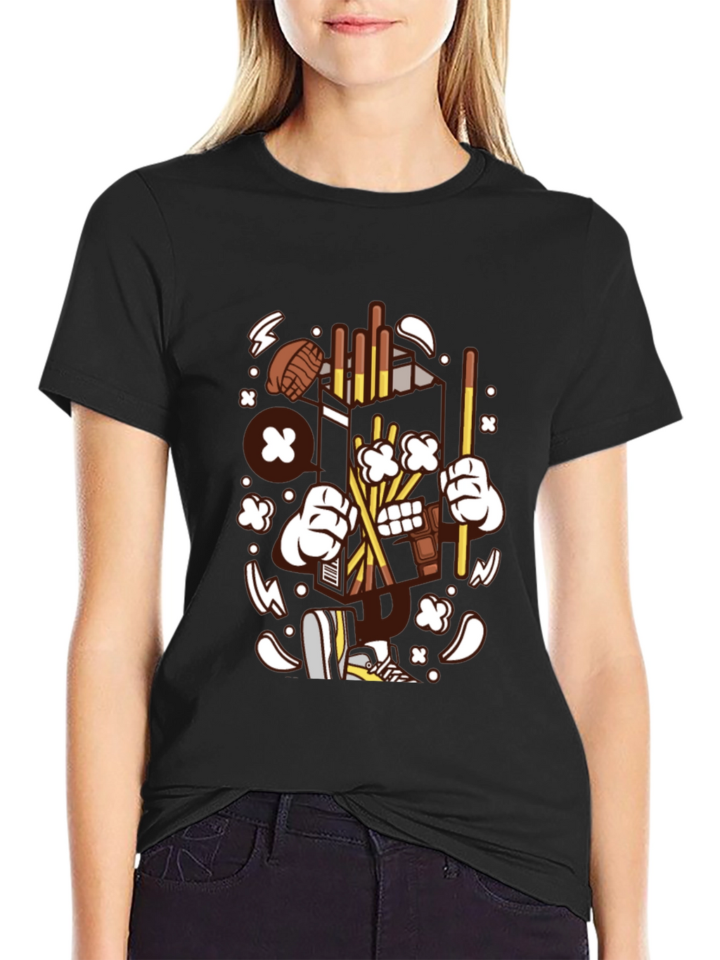 Fun Cartoon Graphic Black T-Shirt
