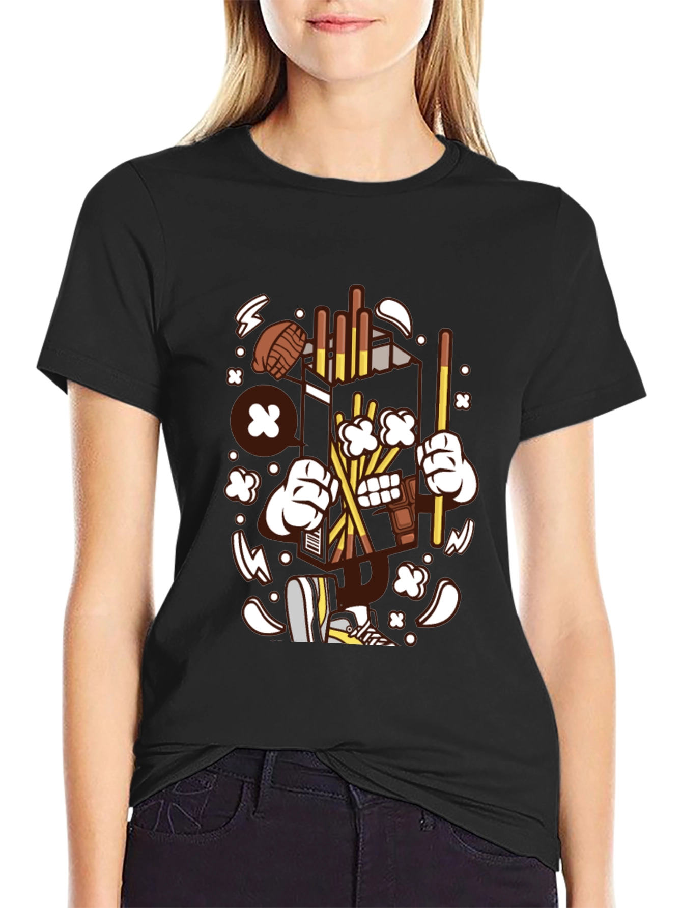 Fun Cartoon Graphic Black T-Shirt