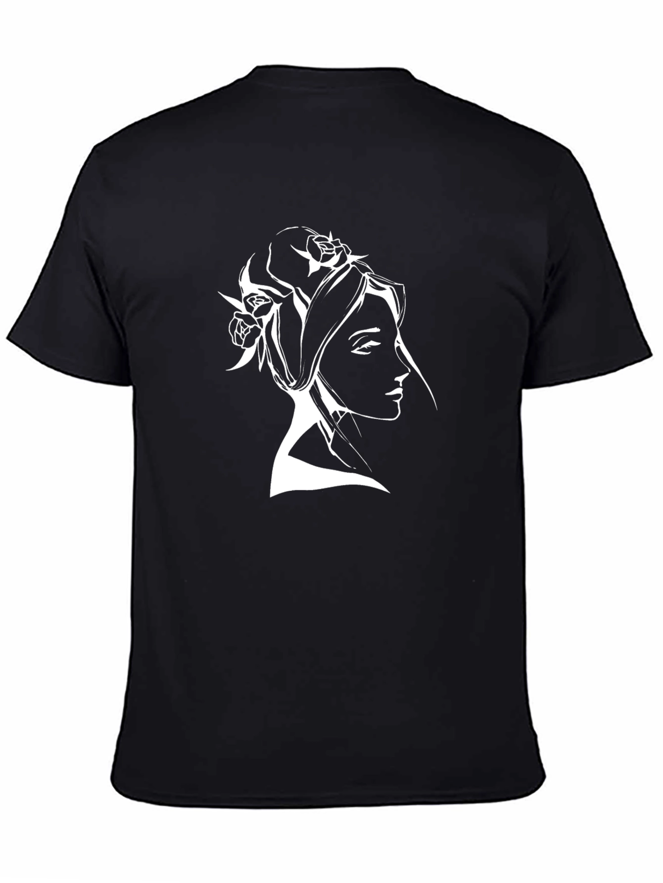 Elegant Woman Portrait Tee - Black Cotton