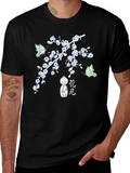 Black T-Shirt with Floral Japanese-Inspired Design