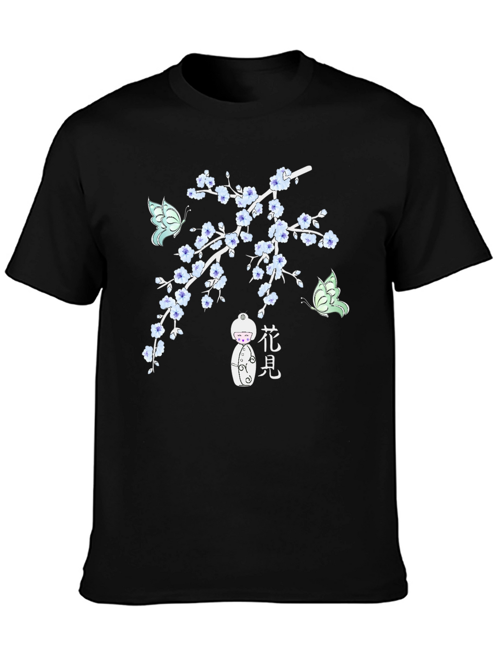 Black T-Shirt with Floral Japanese-Inspired Design