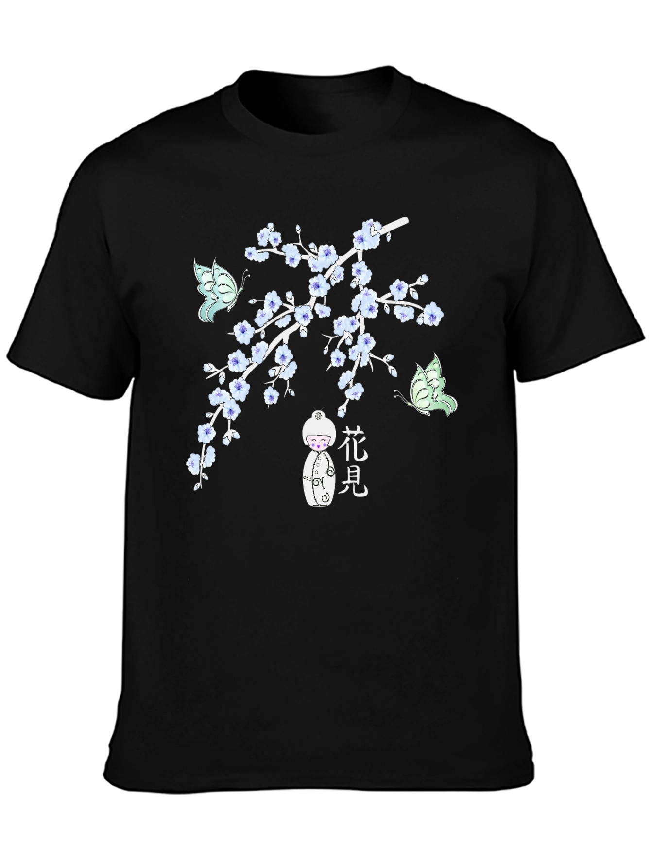 Black T-Shirt with Floral Japanese-Inspired Design
