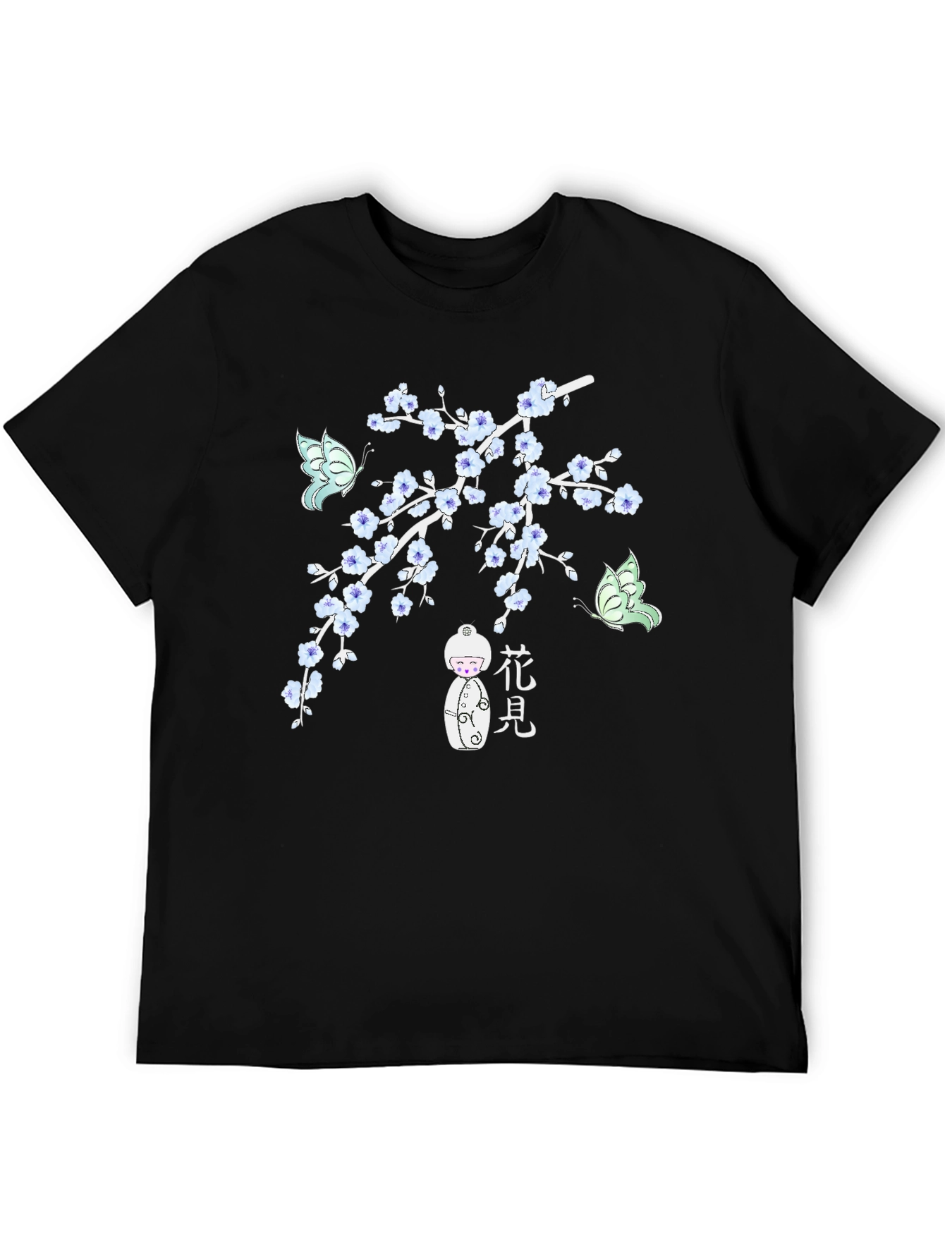 Black T-Shirt with Floral Japanese-Inspired Design