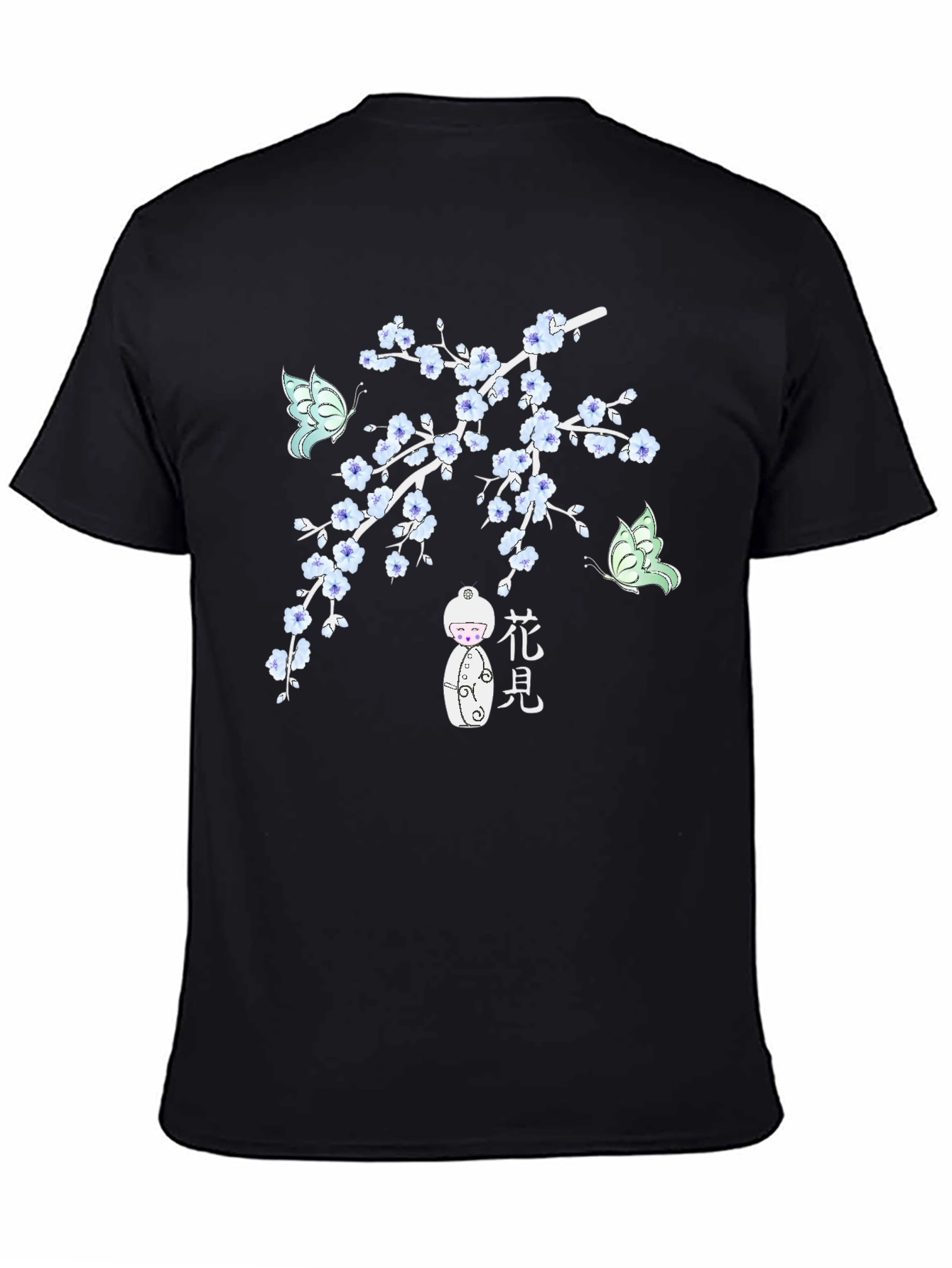 Black T-Shirt with Floral Japanese-Inspired Design
