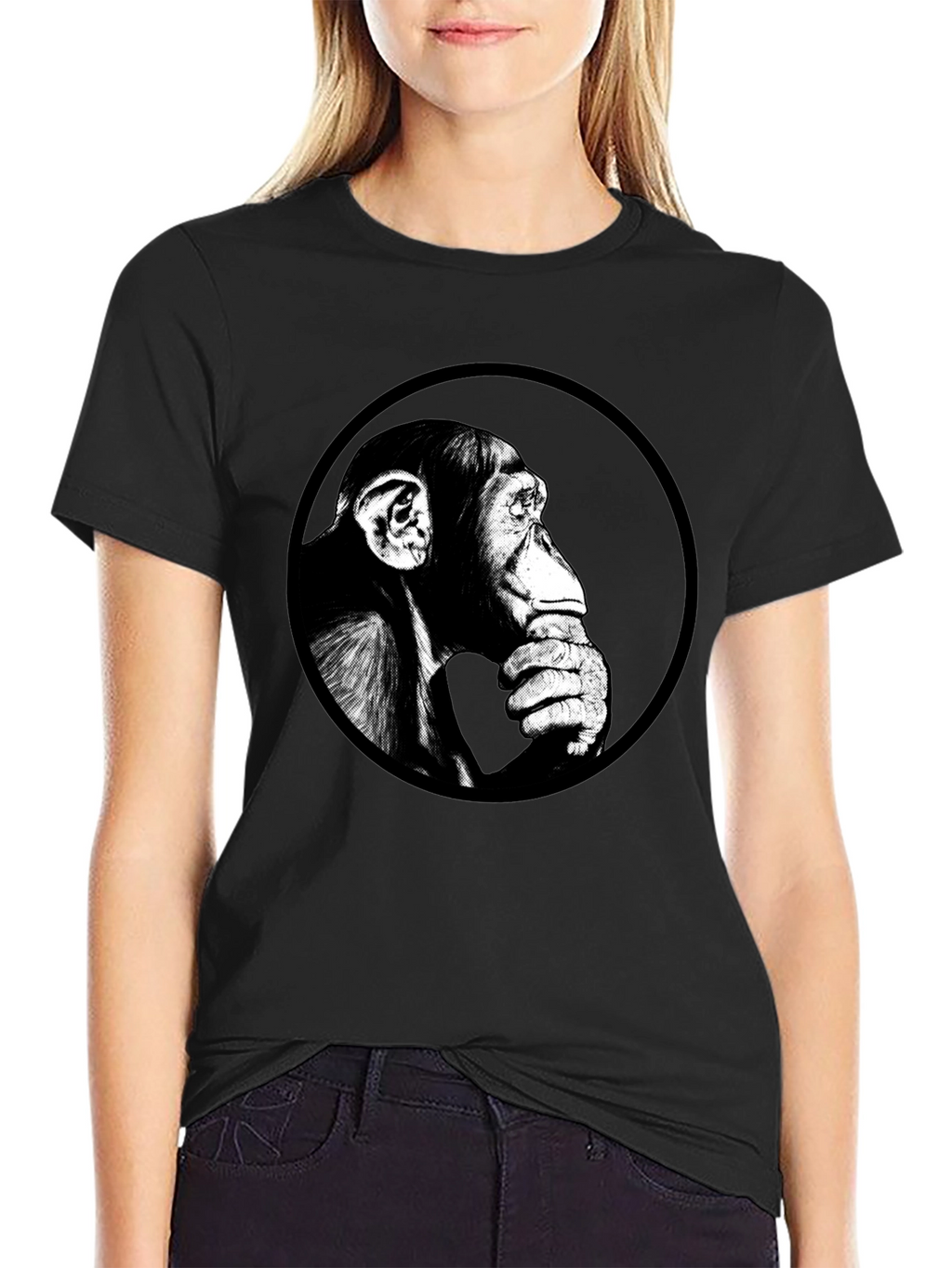 Chimpanzee Graphic Print Black T-Shirt