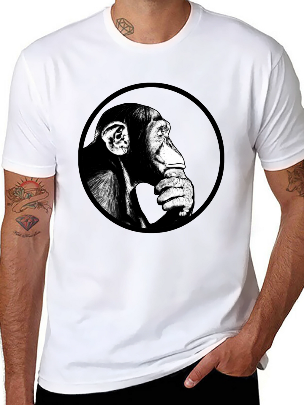 Chimpanzee Graphic Print Black T-Shirt