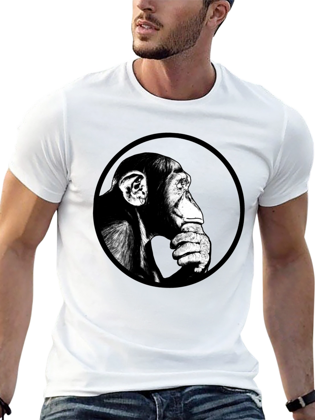 Chimpanzee Graphic Print Black T-Shirt