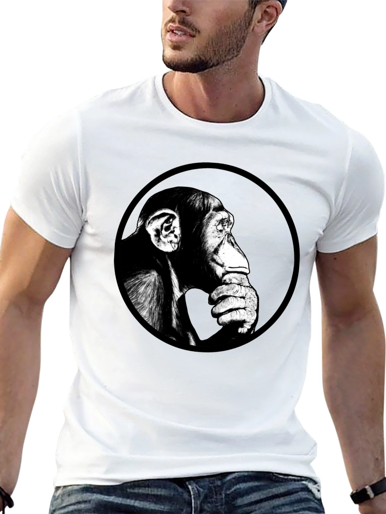 Chimpanzee Graphic Print Black T-Shirt
