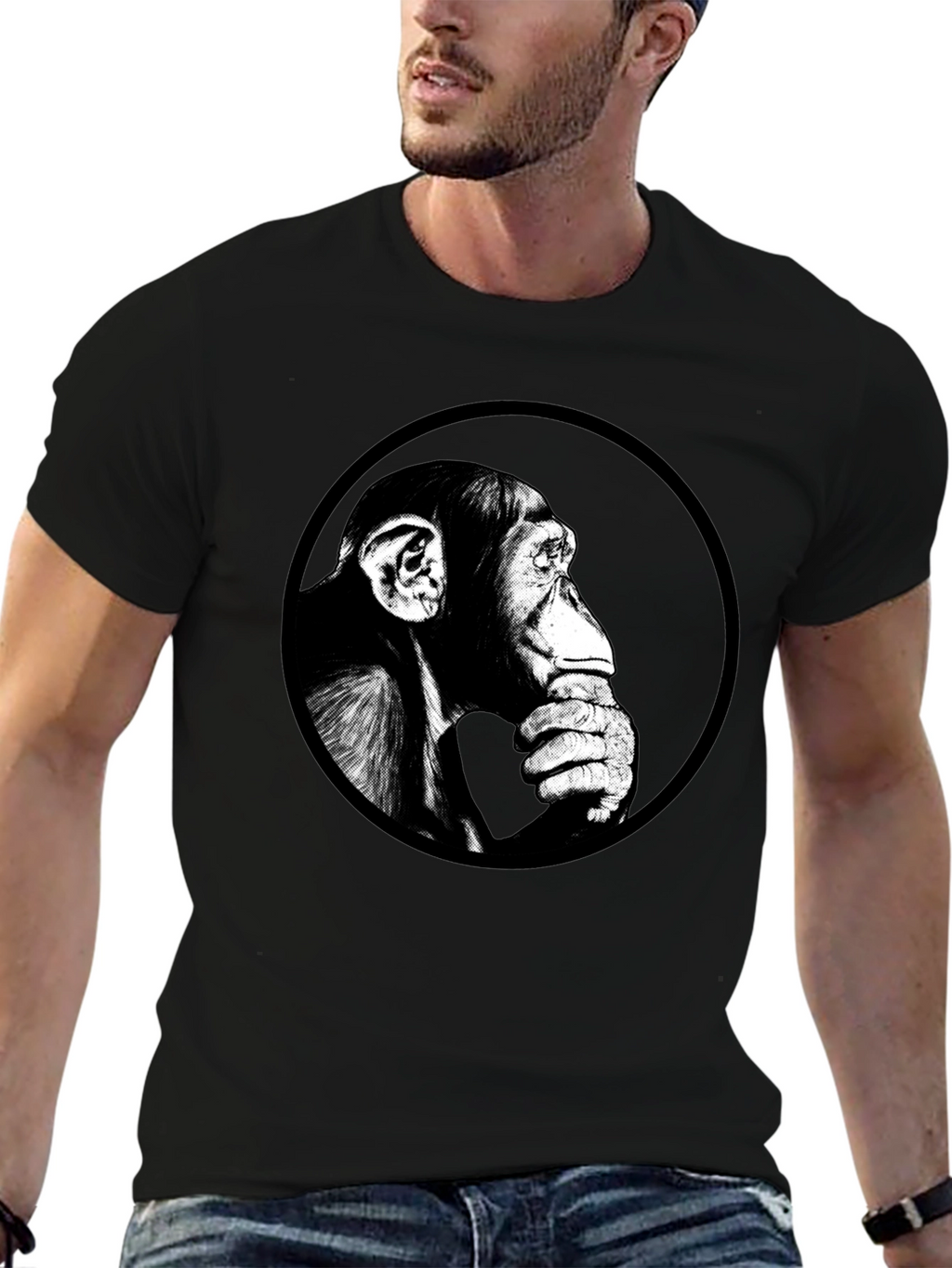 Chimpanzee Graphic Print Black T-Shirt