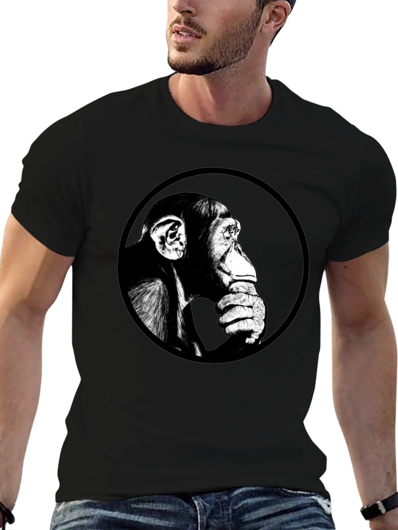 Chimpanzee Graphic Print Black T-Shirt