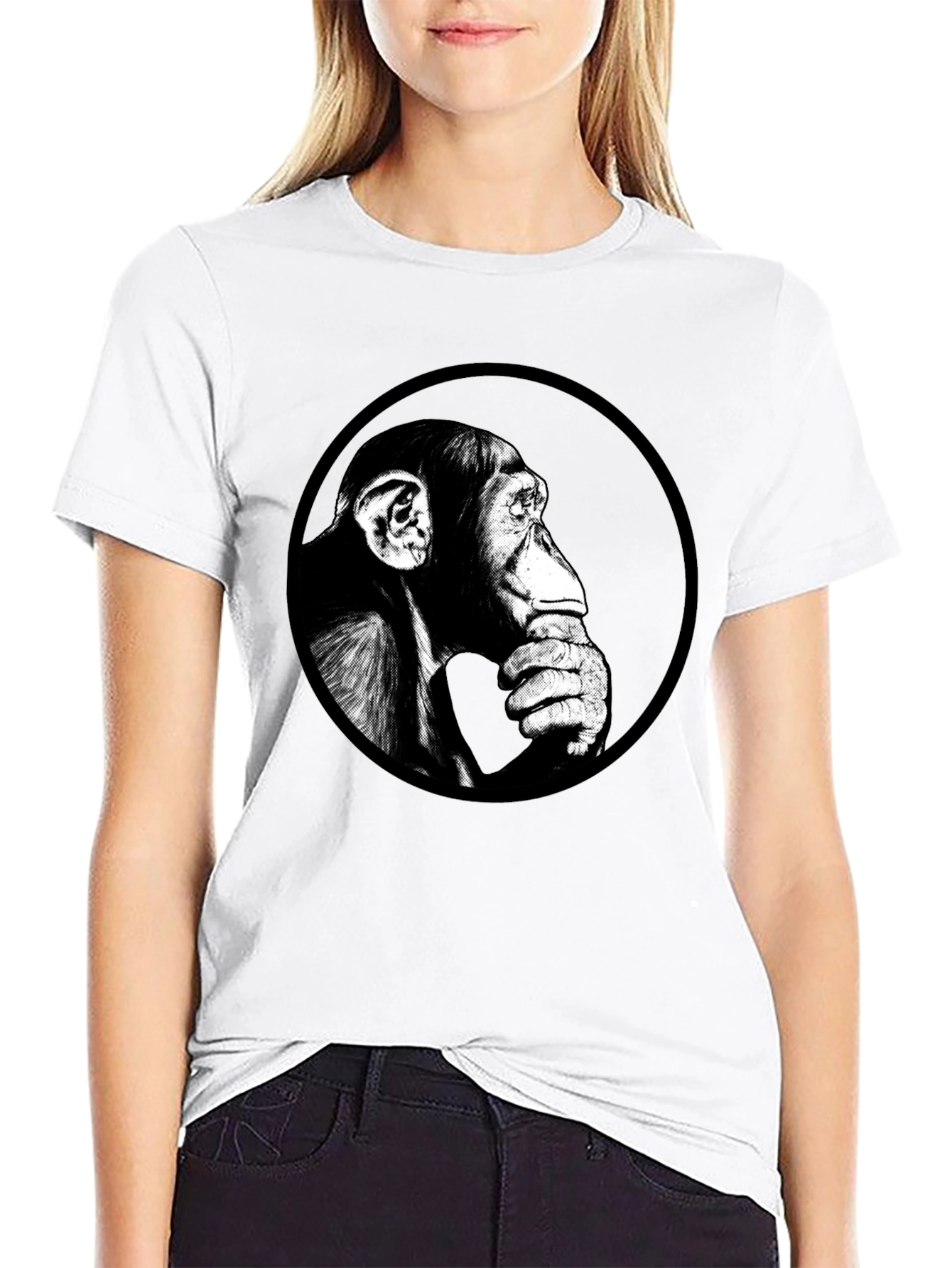Chimpanzee Graphic Print Black T-Shirt