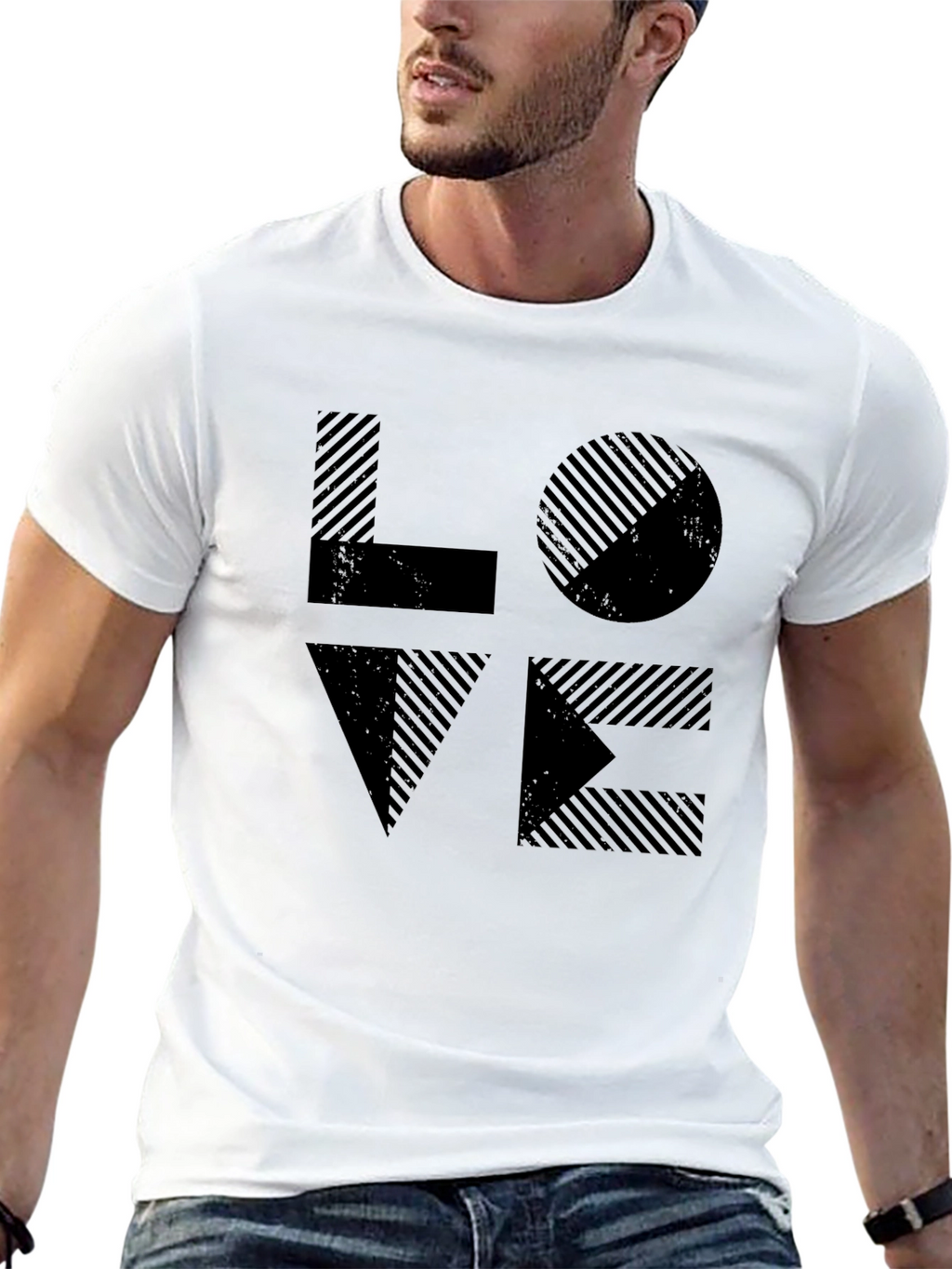 LOVE Graphic Tee - Striped Design