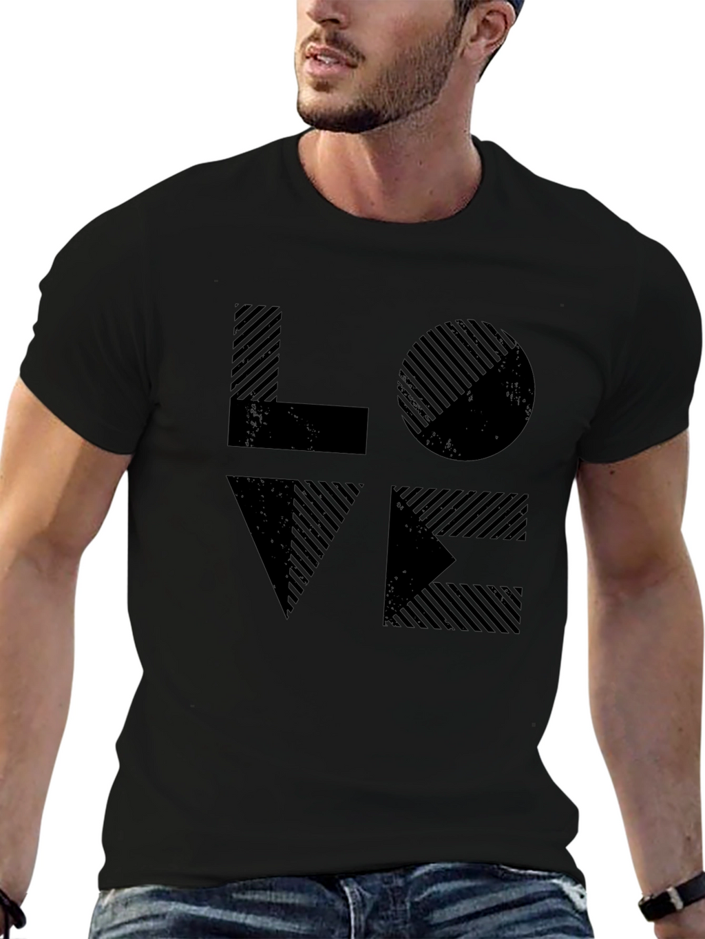 LOVE Graphic Tee - Striped Design