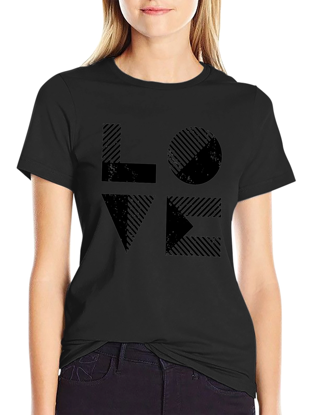 LOVE Graphic Tee - Striped Design
