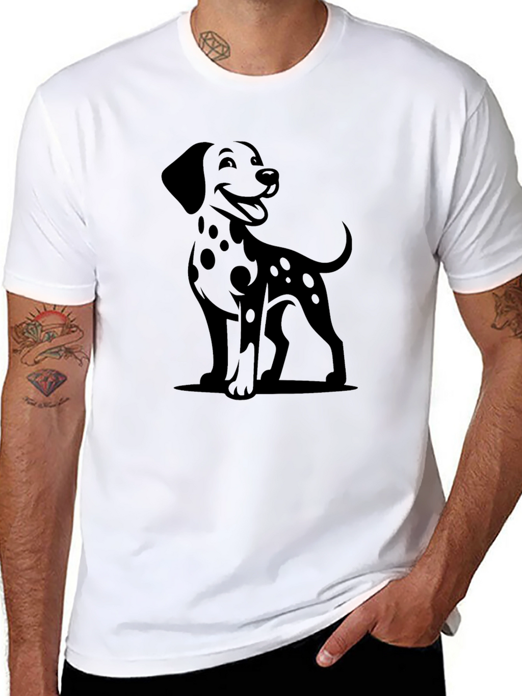 Dalmatian Dog Graphic Print Black Tee Shirt