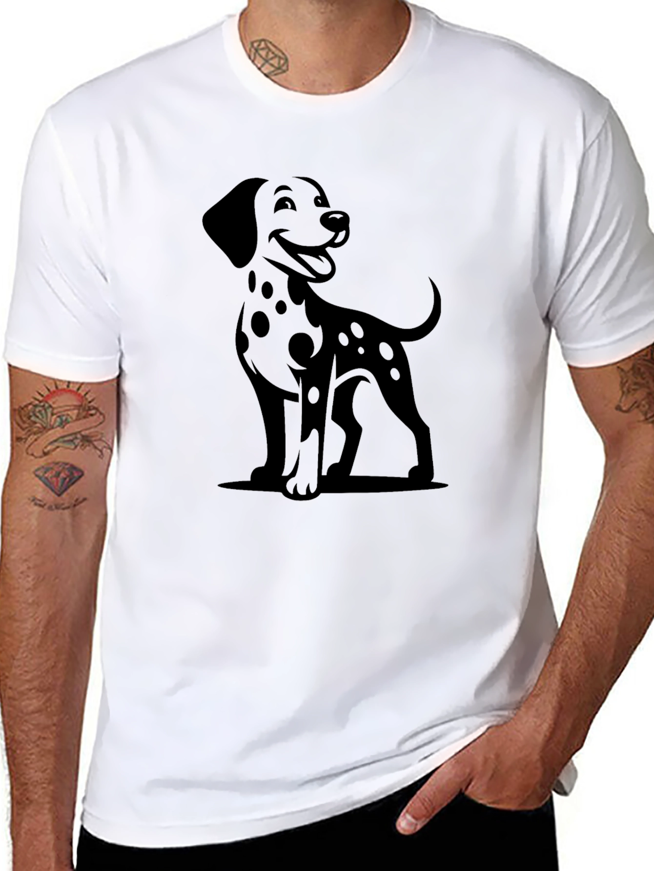 Dalmatian Dog Graphic Print Black Tee Shirt