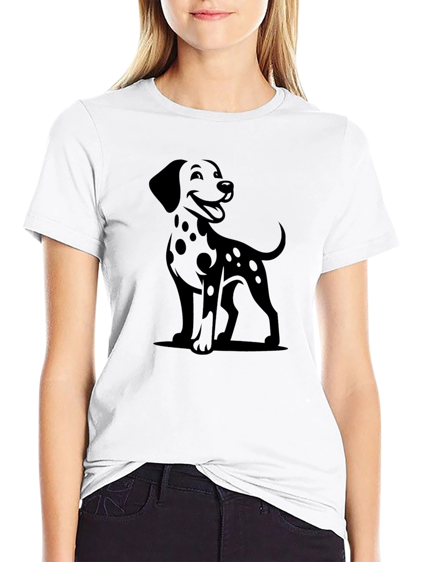 Dalmatian Dog Graphic Print Black Tee Shirt