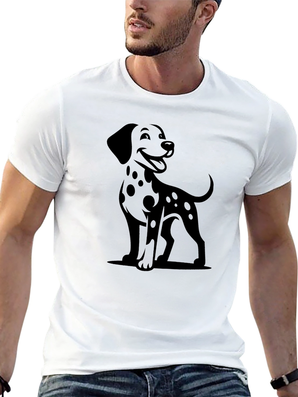 Dalmatian Dog Graphic Print Black Tee Shirt