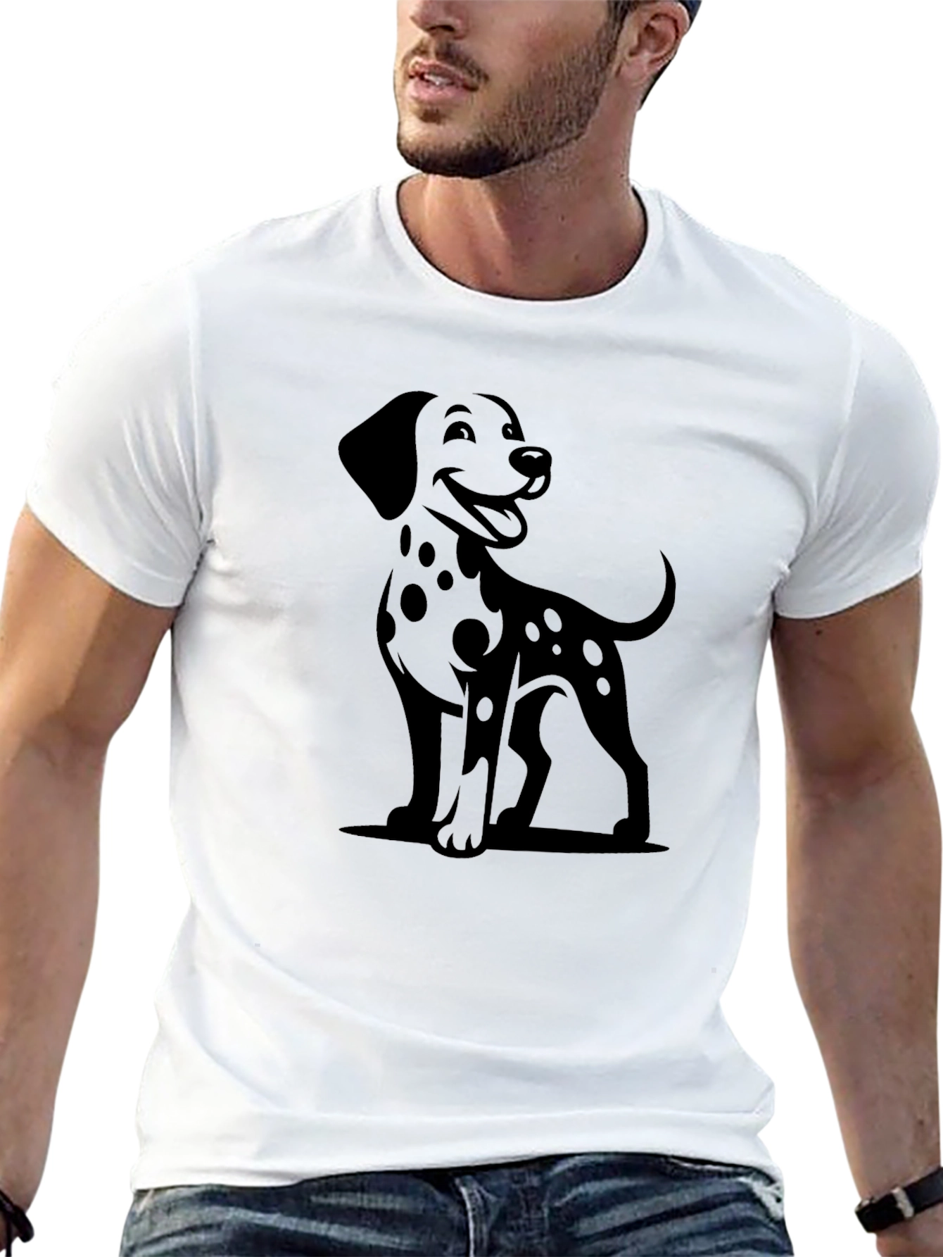 Dalmatian Dog Graphic Print Black Tee Shirt