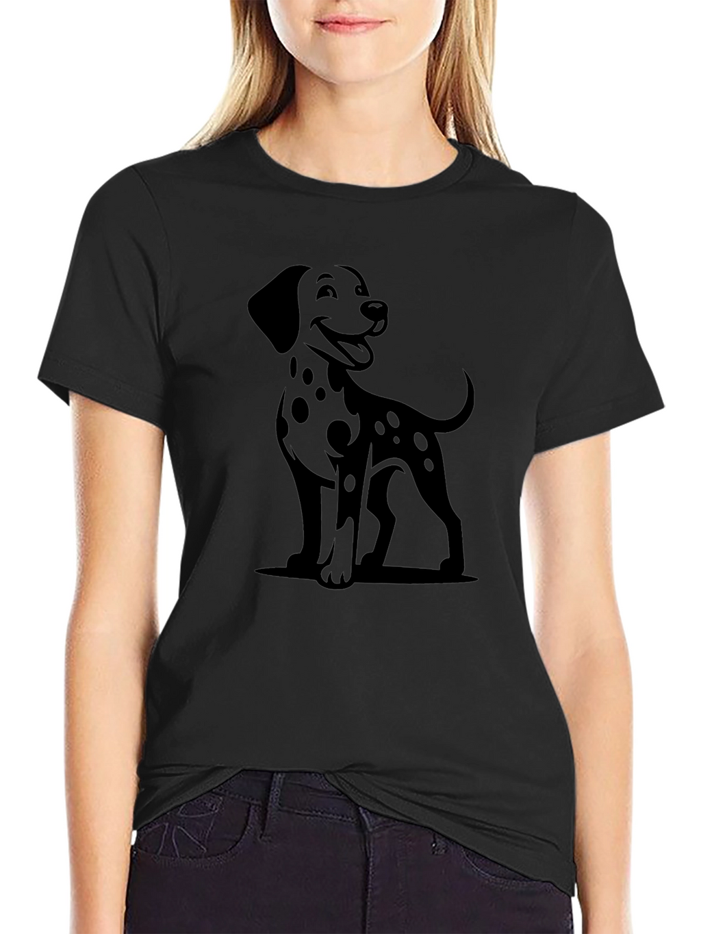 Dalmatian Dog Graphic Print Black Tee Shirt