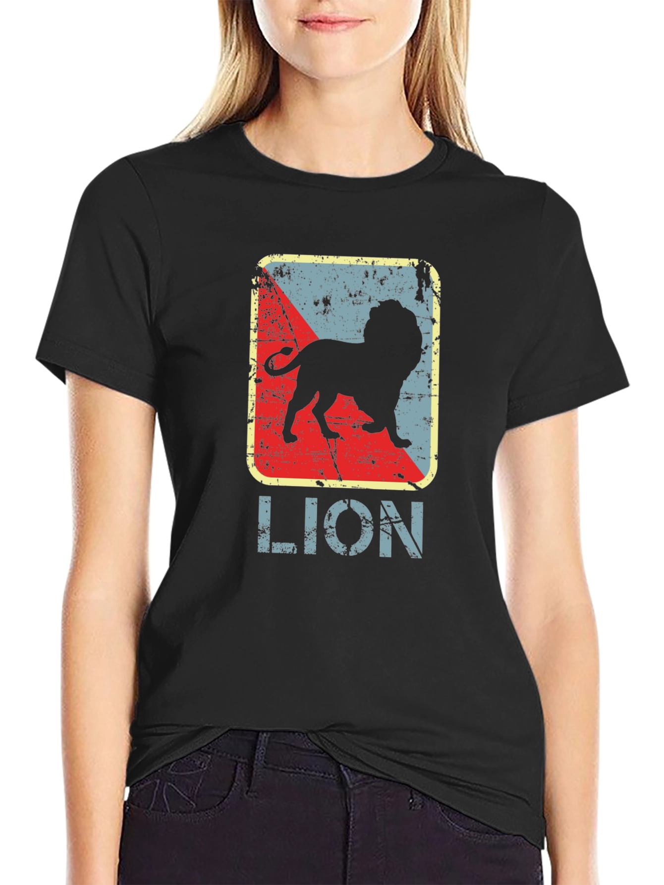 Retro Lion Graphic Tee - Vintage Style Black T-Shirt