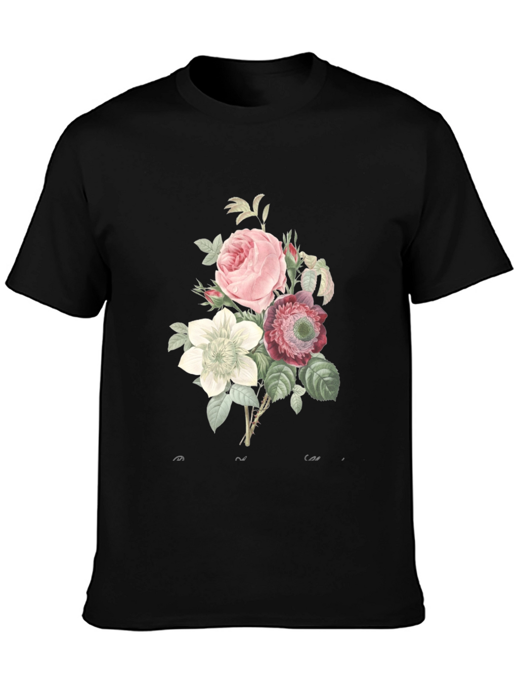 Floral Bouquet Graphic Tee - Soft Black Cotton