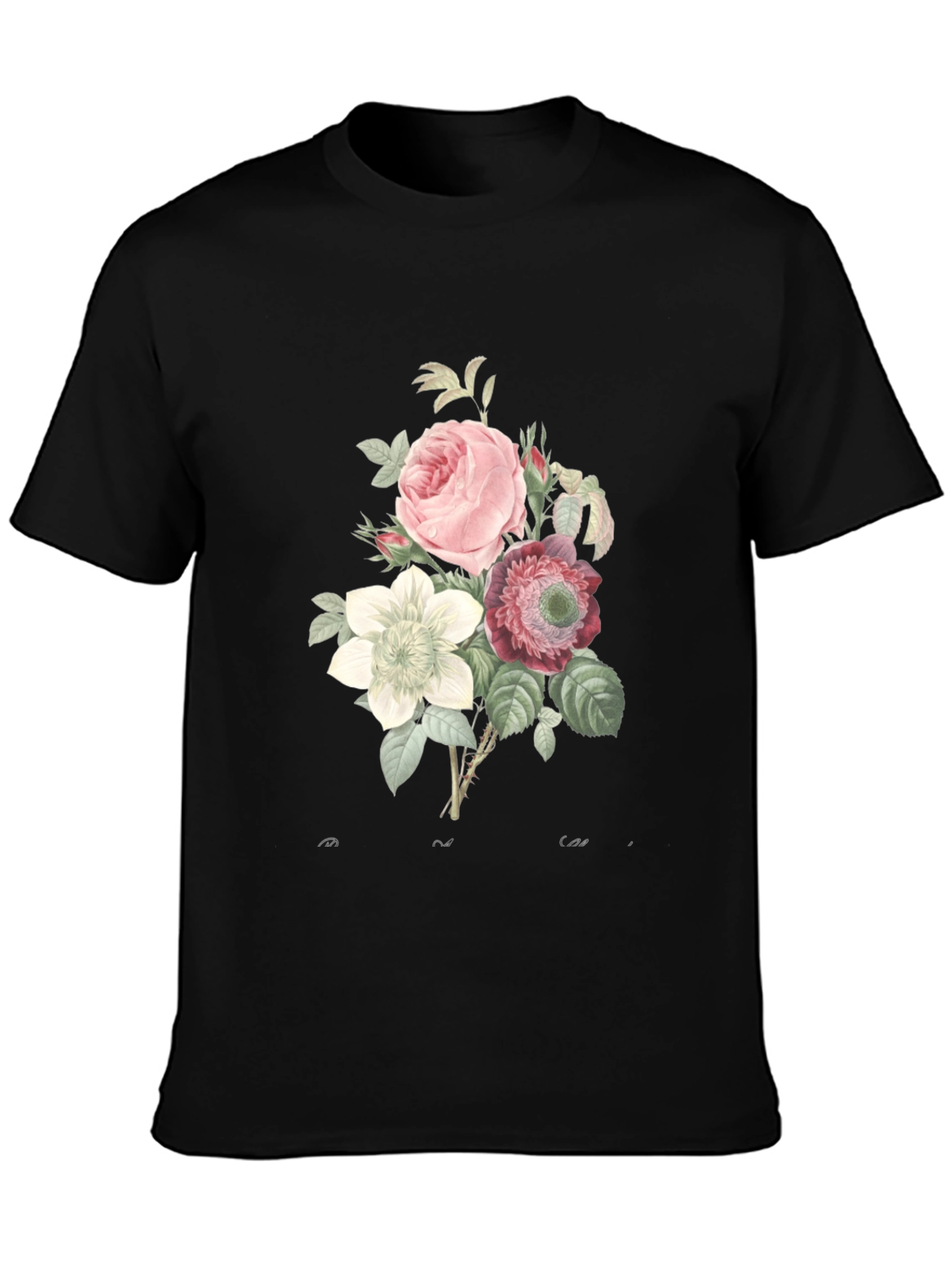 Floral Bouquet Graphic Tee - Soft Black Cotton