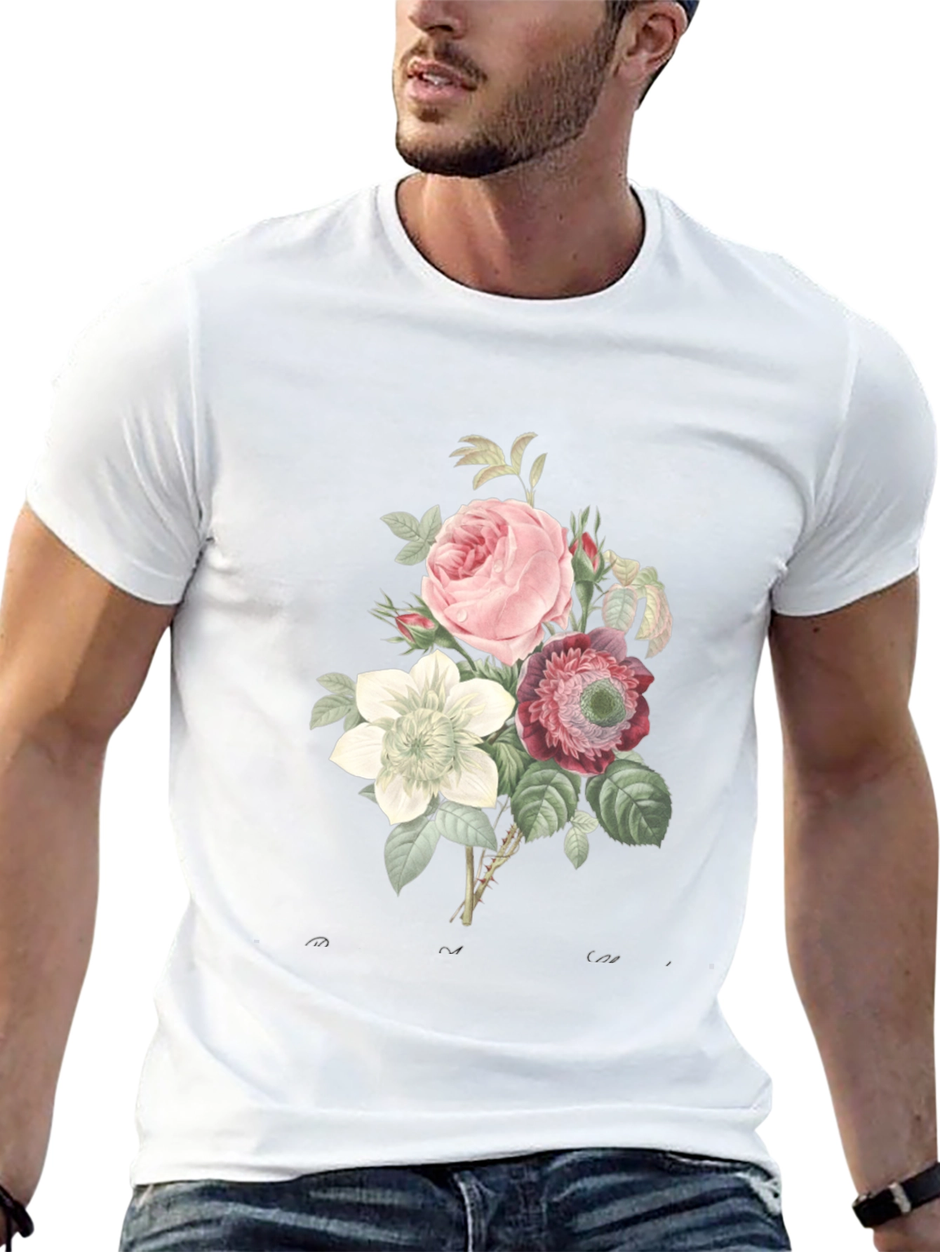 Floral Bouquet Graphic Tee - Soft Black Cotton