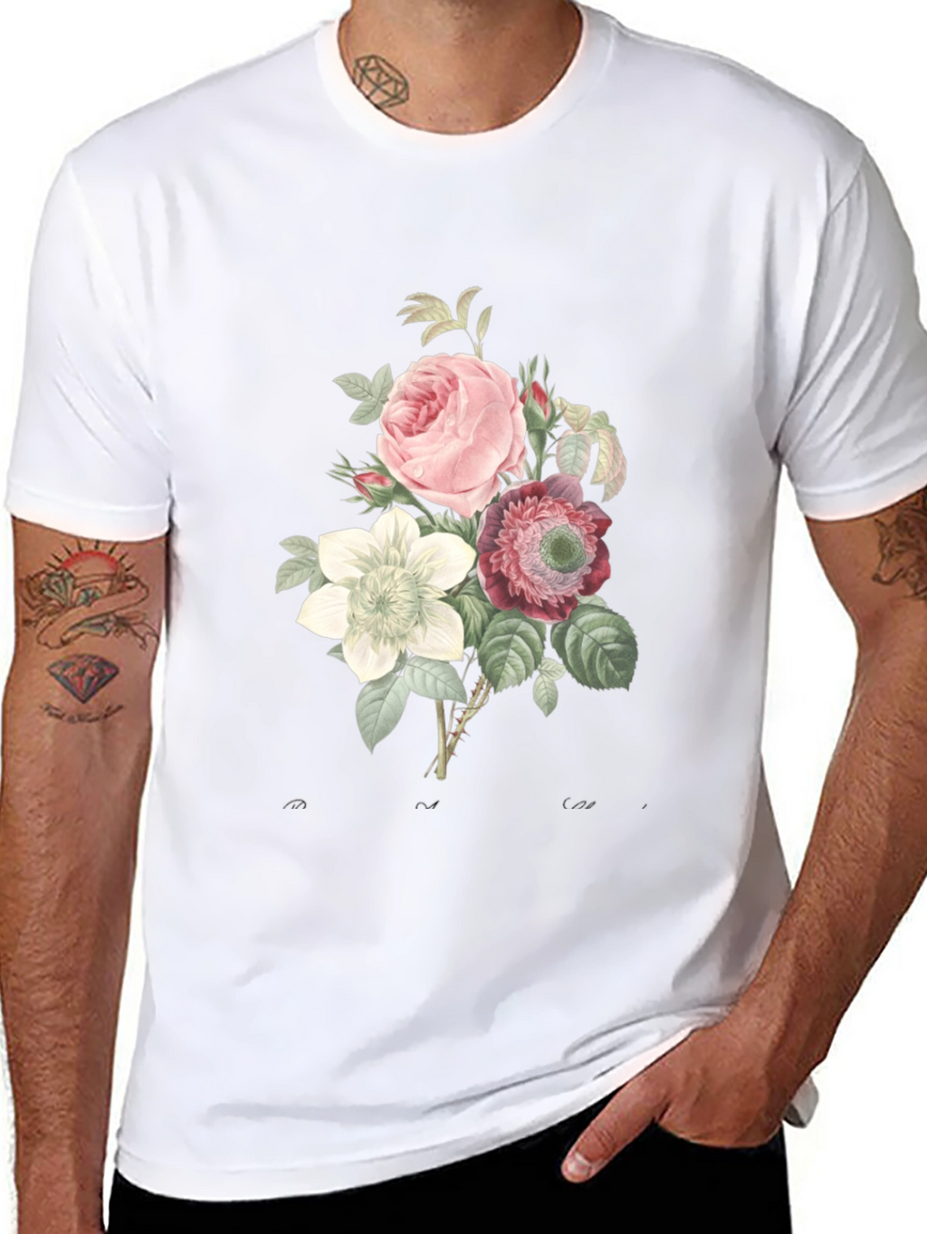 Floral Bouquet Graphic Tee - Soft Black Cotton