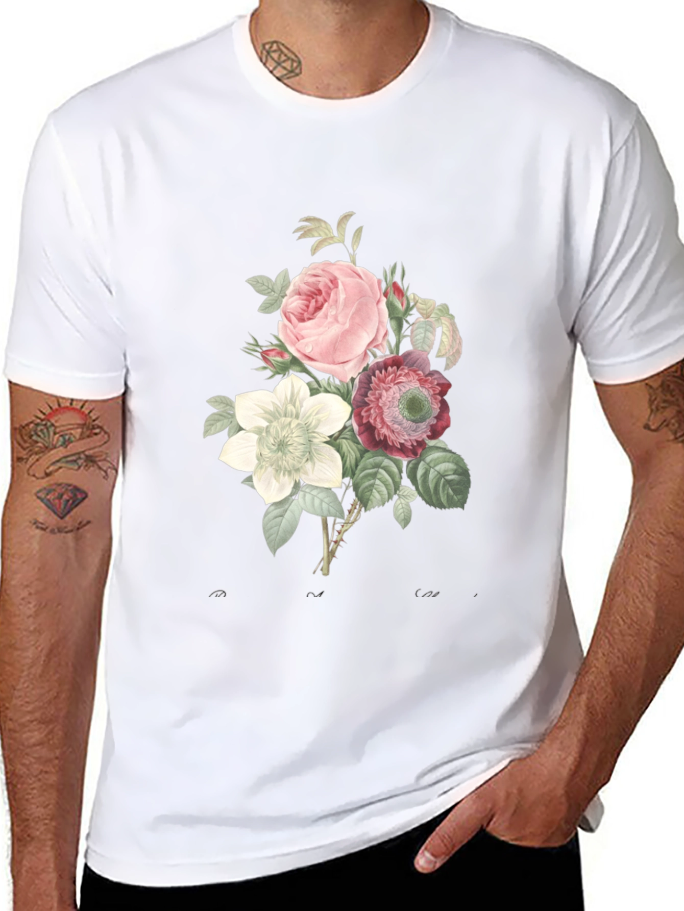 Floral Bouquet Graphic Tee - Soft Black Cotton