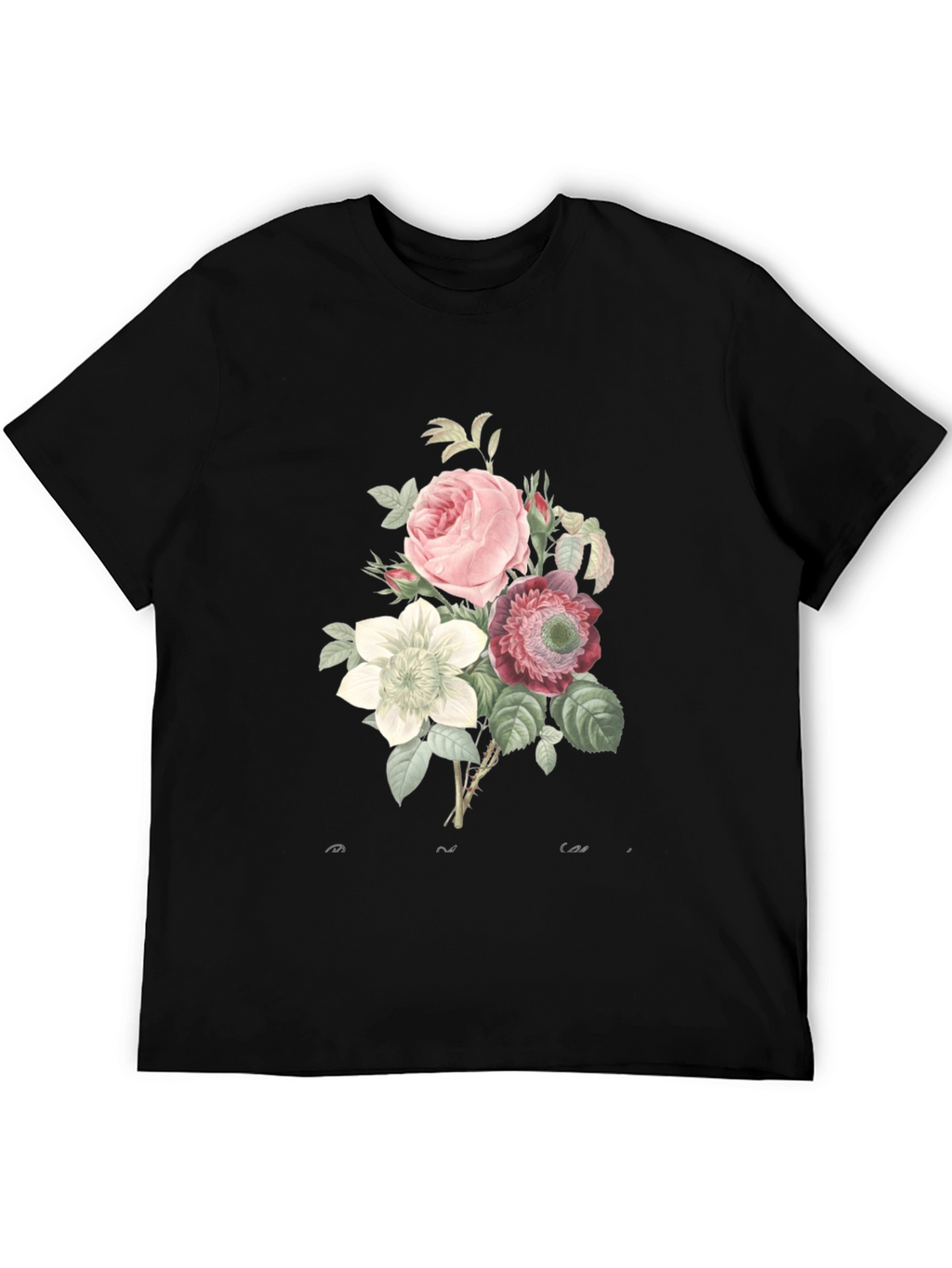 Floral Bouquet Graphic Tee - Soft Black Cotton