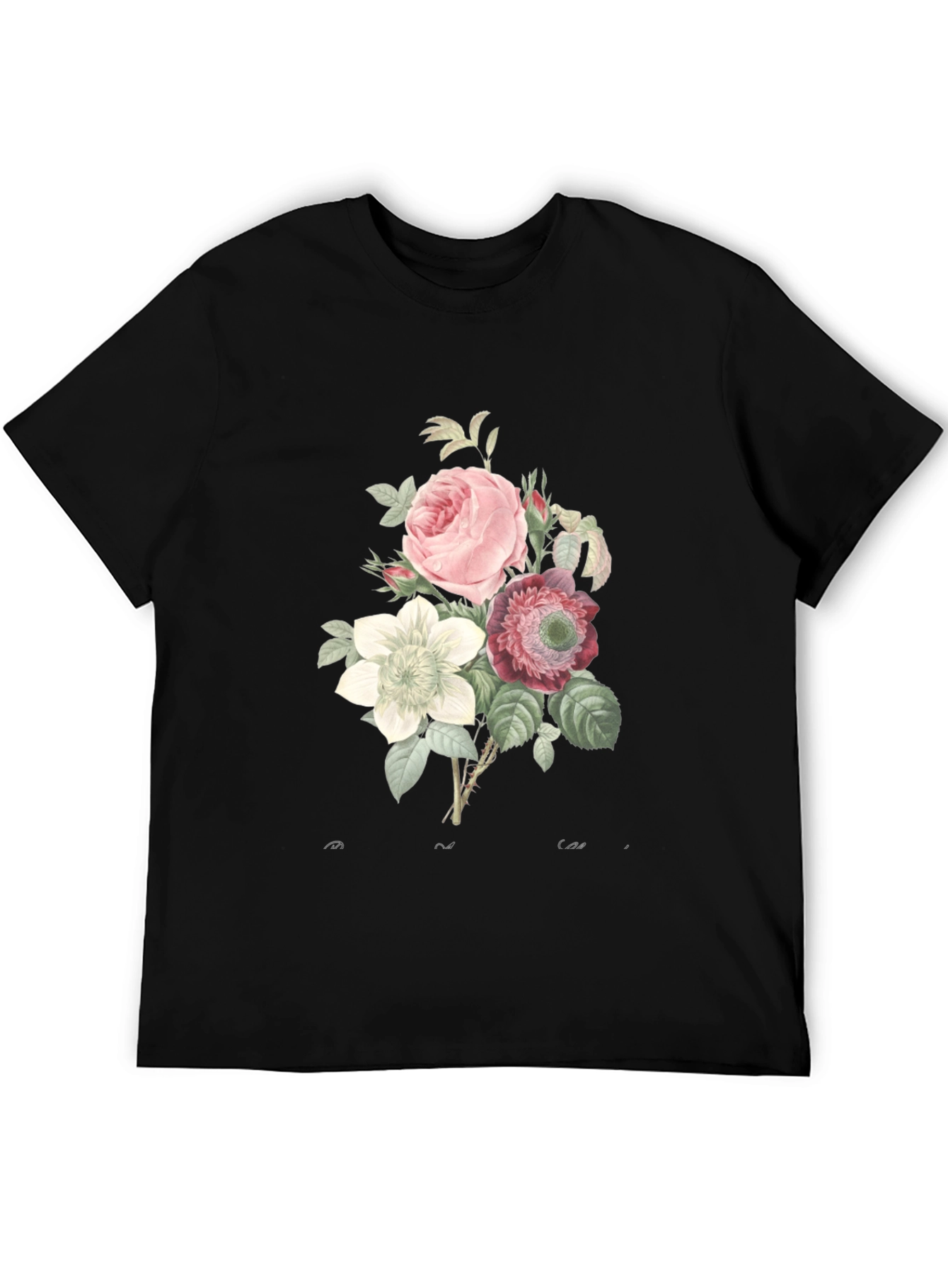 Floral Bouquet Graphic Tee - Soft Black Cotton