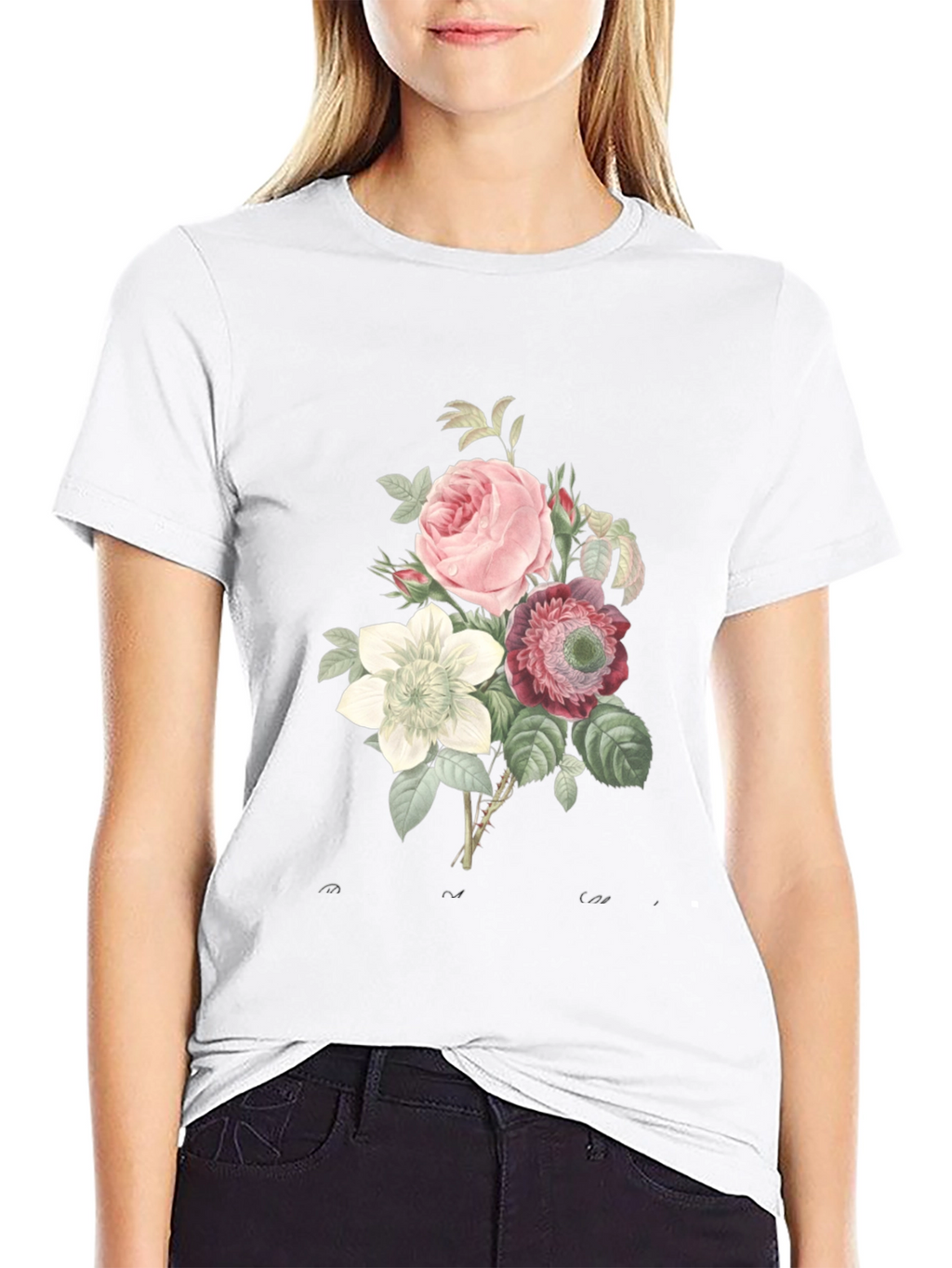 Floral Bouquet Graphic Tee - Soft Black Cotton