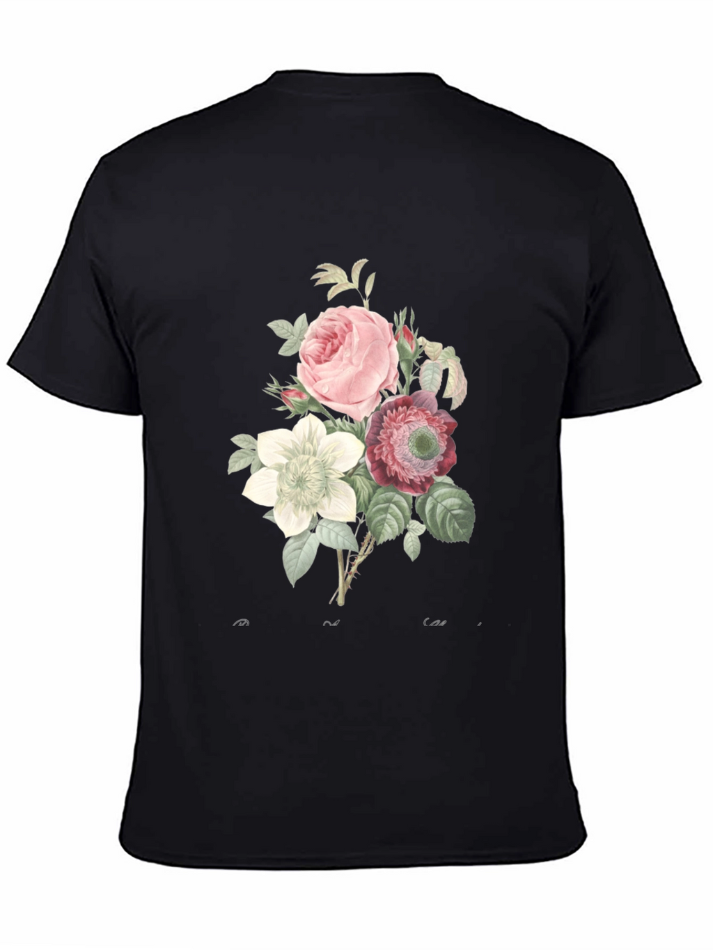 Floral Bouquet Graphic Tee - Soft Black Cotton