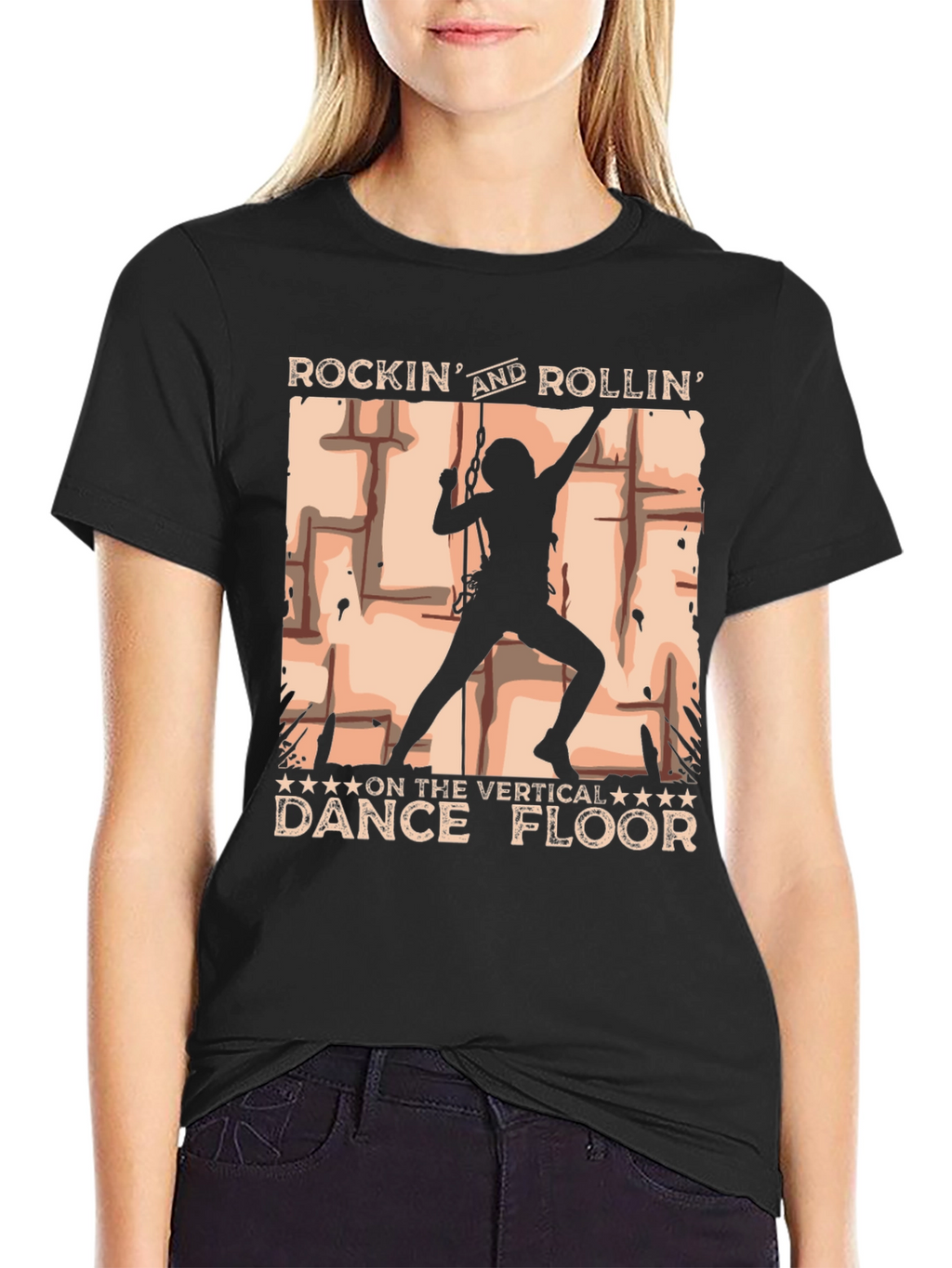 Rockin Rollin Vertical Dance Floor Black T-Shirt