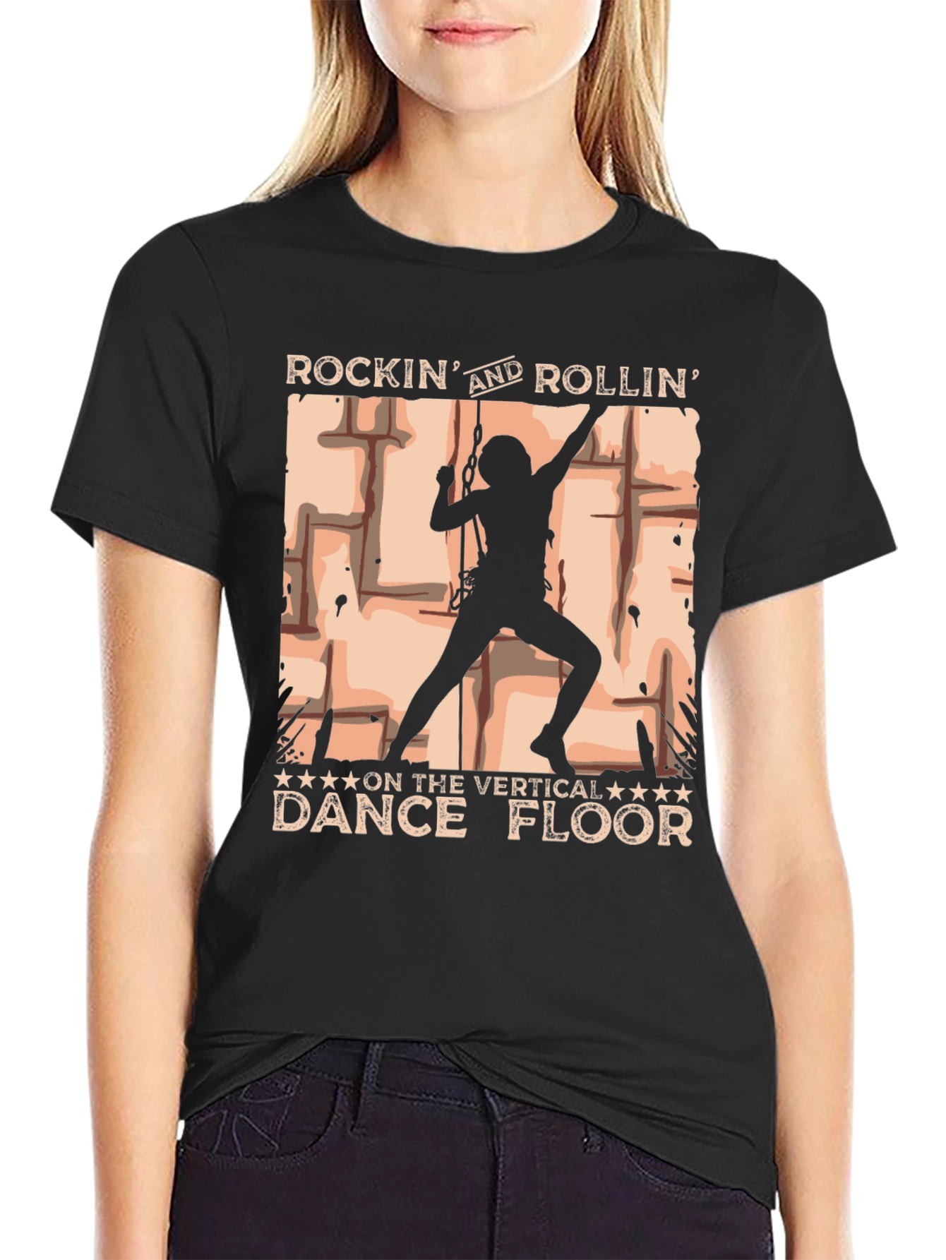 Rockin Rollin Vertical Dance Floor Black T-Shirt