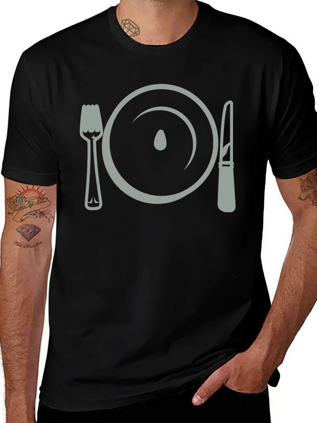 Dinner Plate Fork Knife Funny Graphic T-Shirt