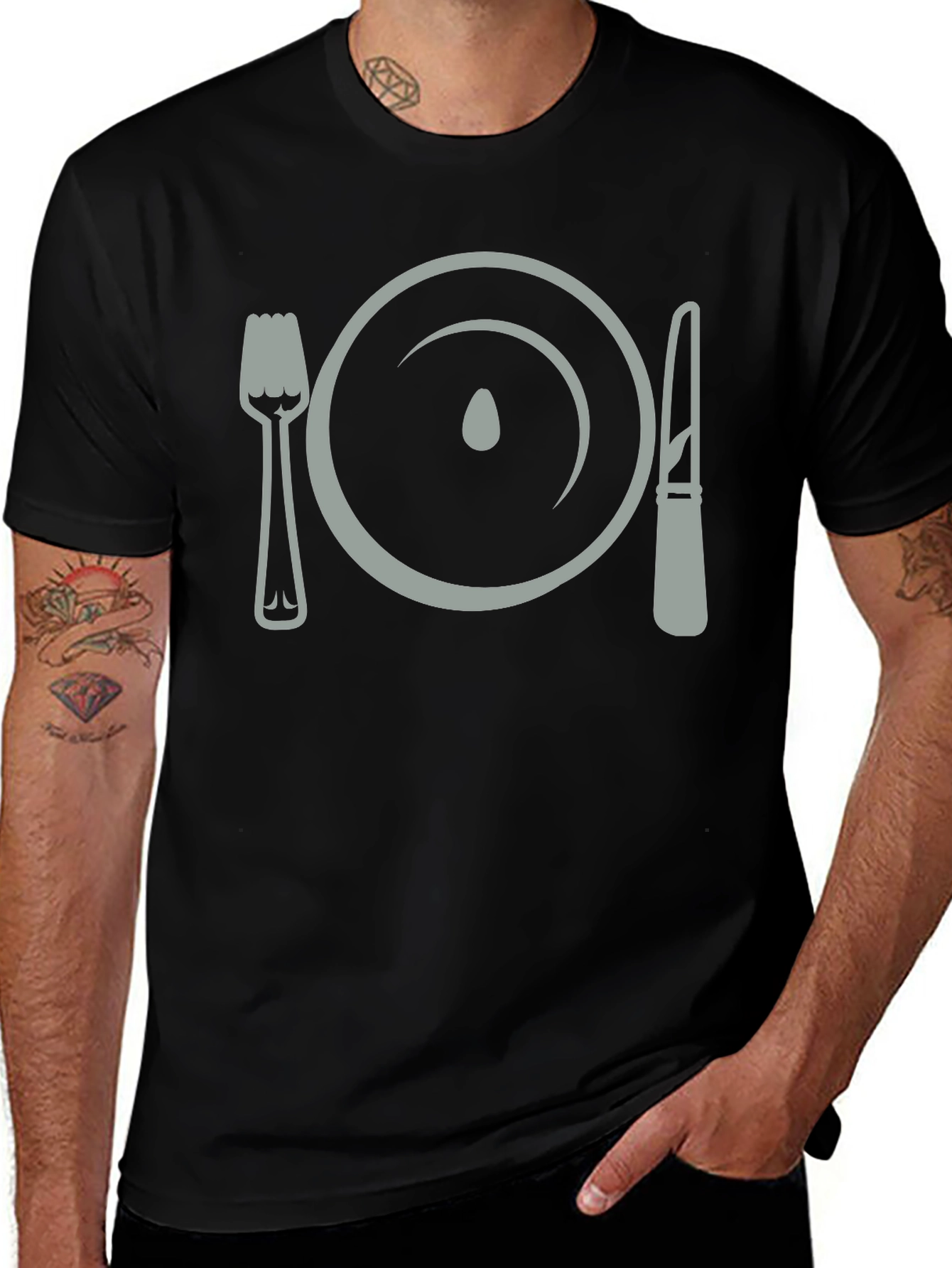 Dinner Plate Fork Knife Funny Graphic T-Shirt