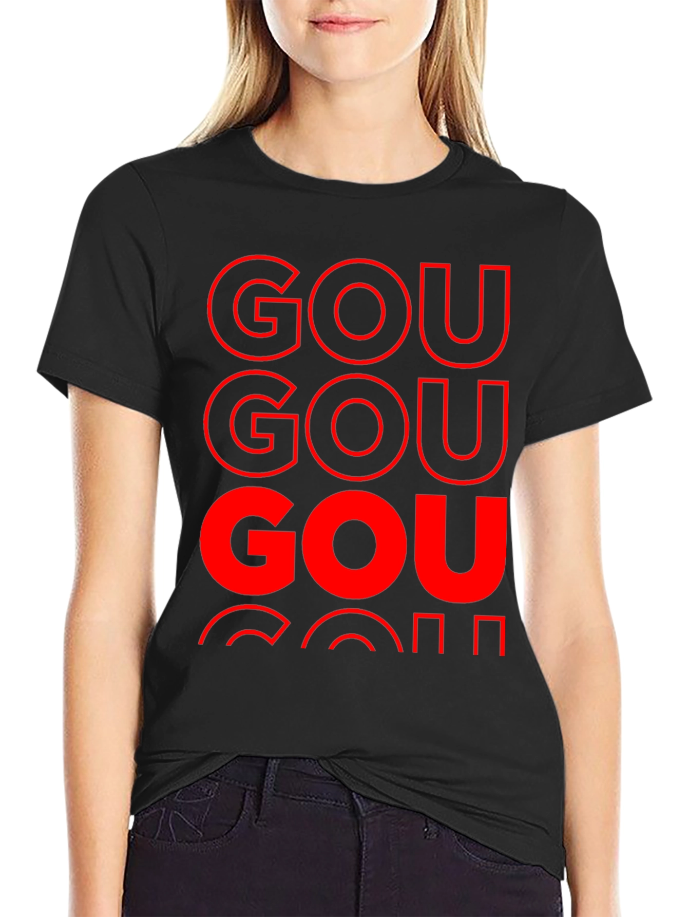 GOU T-Shirt Bold Red Print on Black