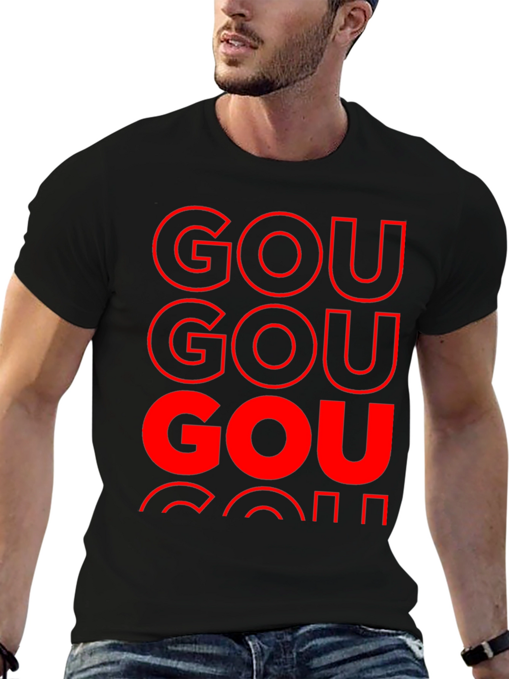 GOU T-Shirt Bold Red Print on Black